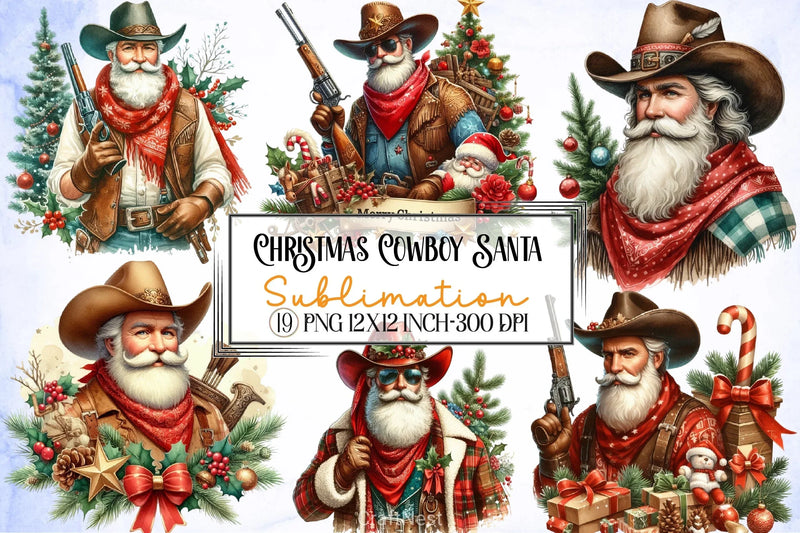 Vintage Cowboy Santa Clipart Bundle - CraftNest - Digital Crafting and Art