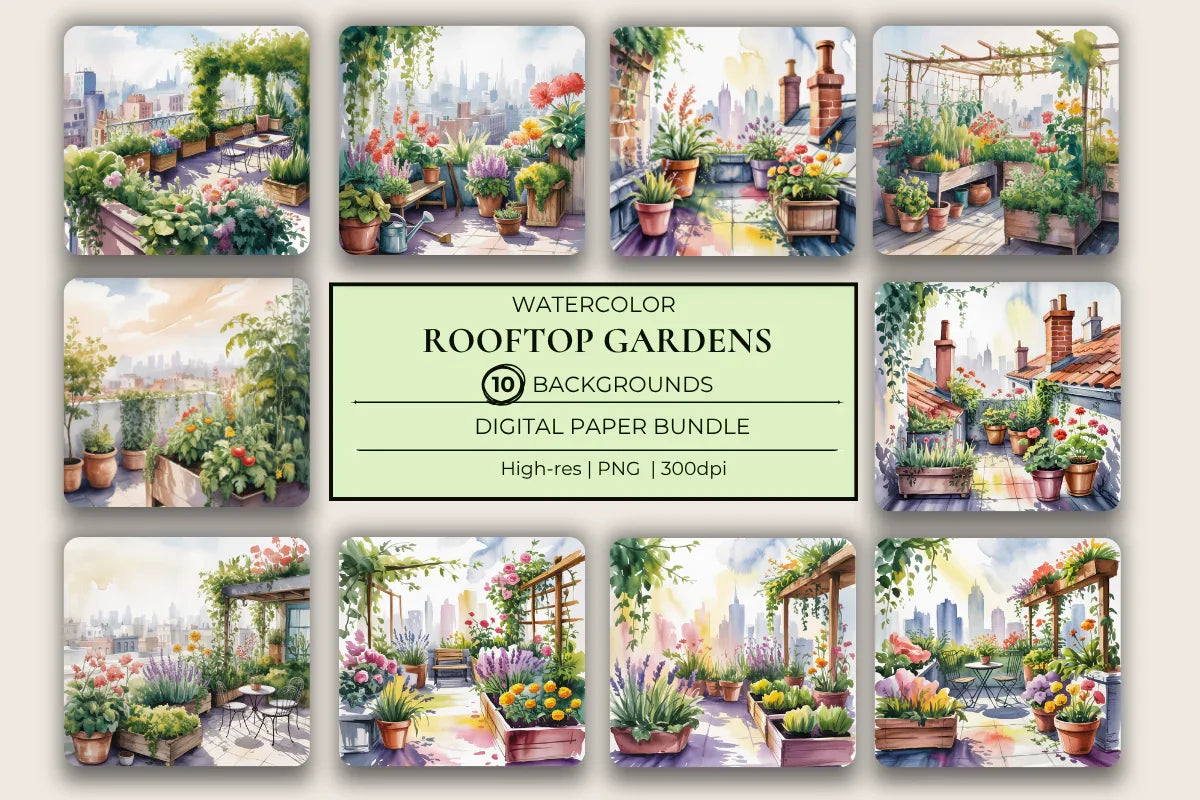 Rooftop Gardens Background Papers - CraftNest - Digital Crafting and Art