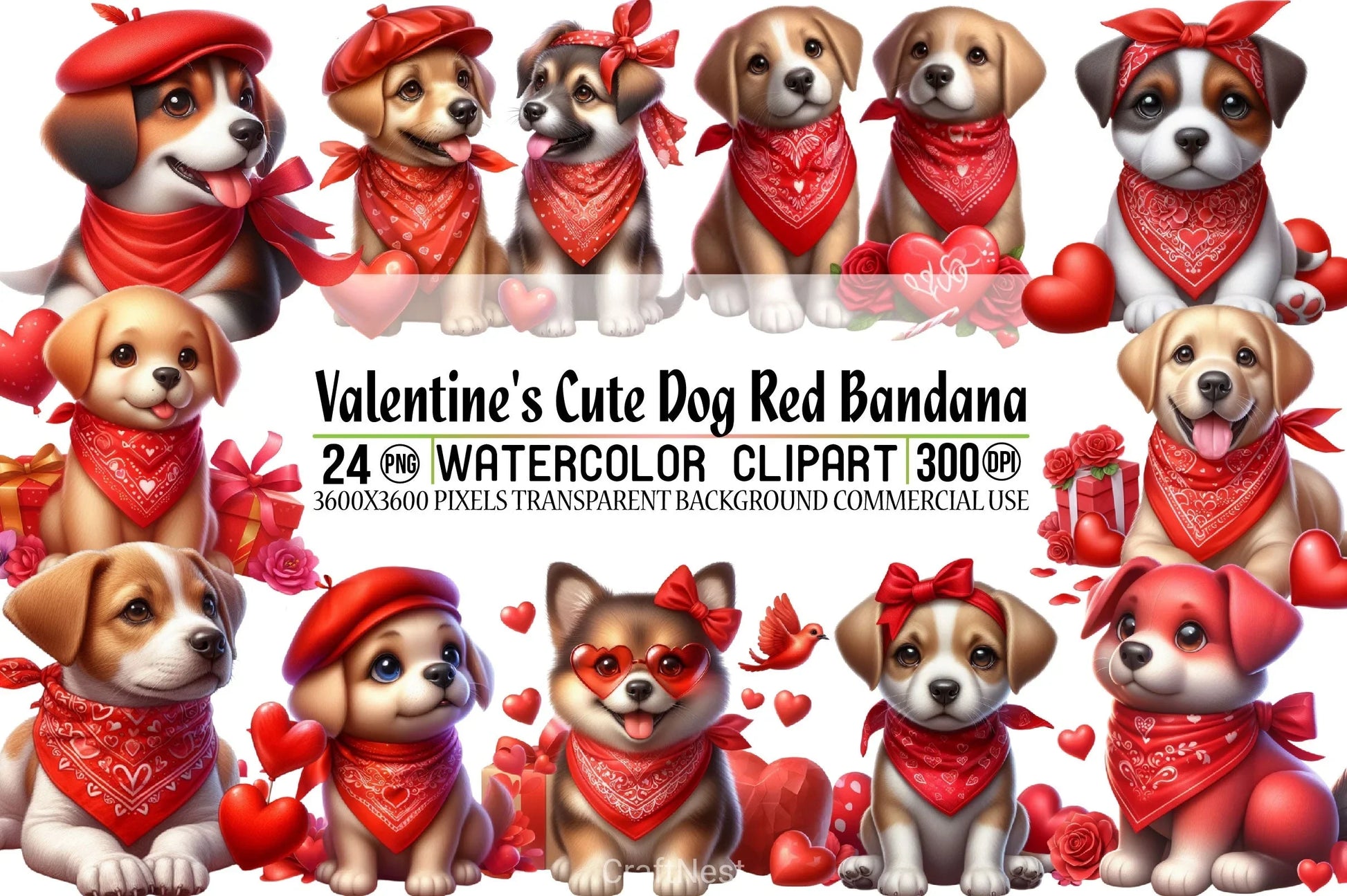 Valentine's Dog Bandana Clipart Bundle - CraftNest - Digital Crafting and Art