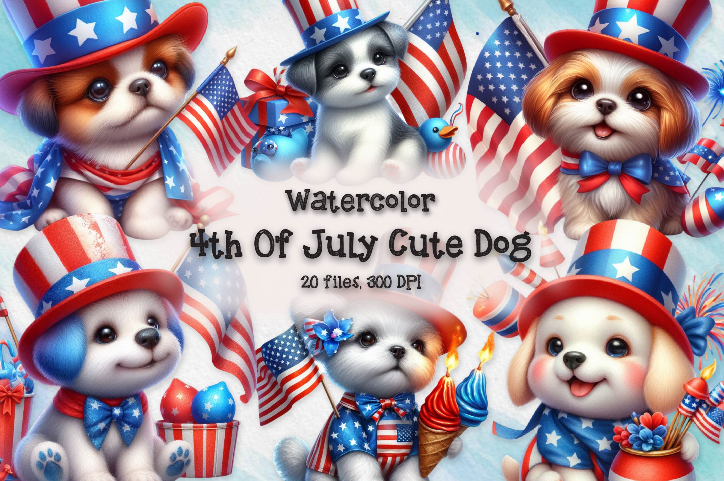 4Th Of July Dog Clipart Bundle 1