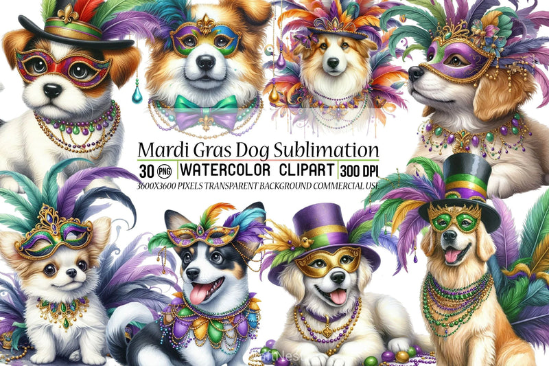 Cute Dog Mardi Gras Clipart Bundle - CraftNest - Digital Crafting and Art