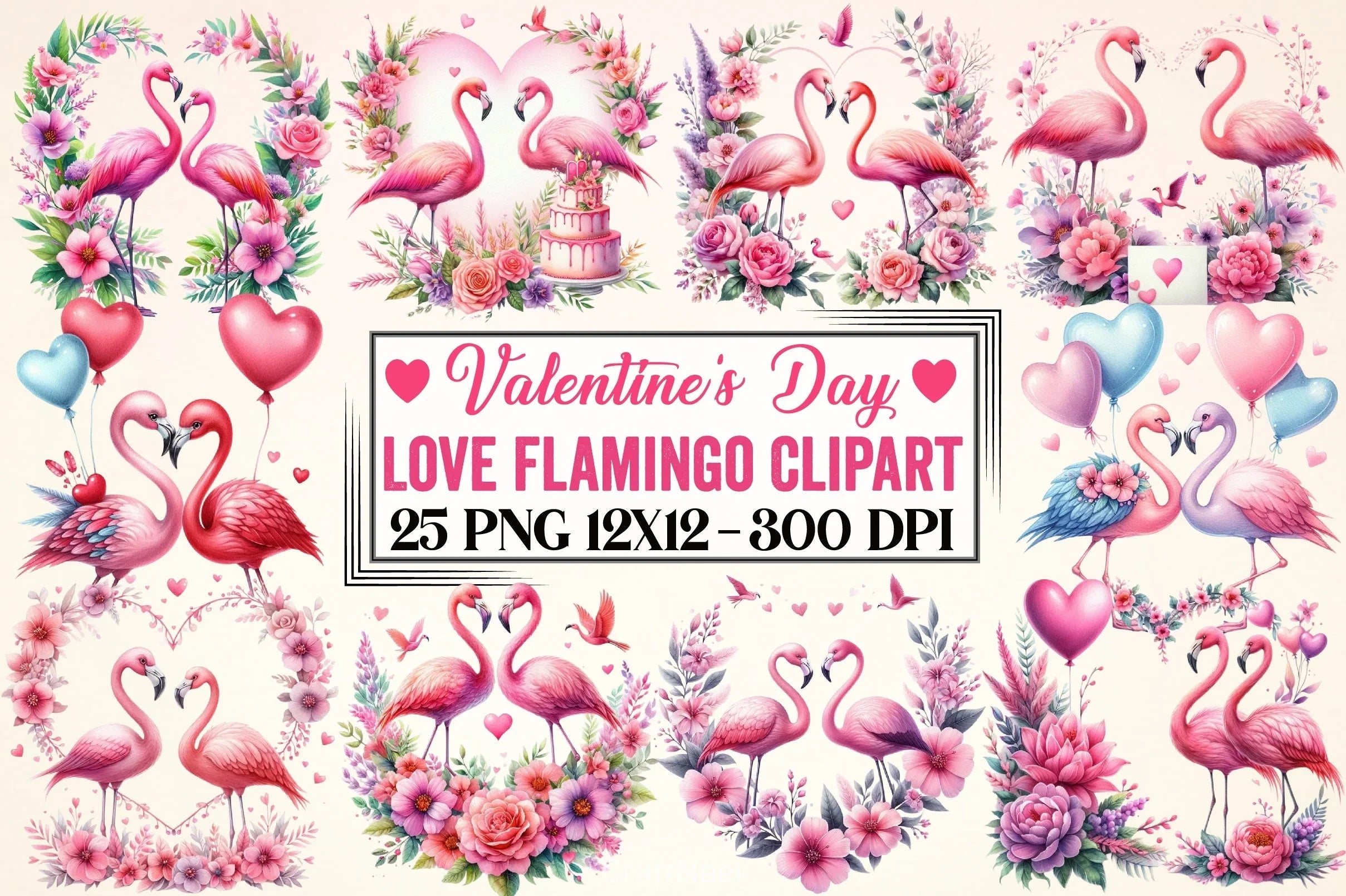 Valentine's Day Flamingo Clipart Bundle - CraftNest - Digital Crafting and Art