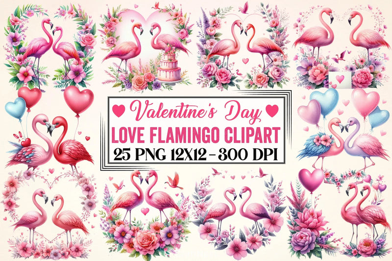 Valentine's Day Flamingo Clipart Bundle - CraftNest - Digital Crafting and Art