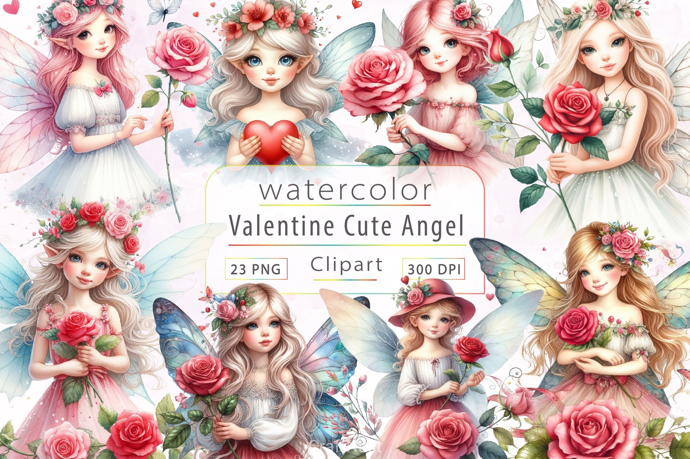 Cute Angel Valentine Clipart Bundle