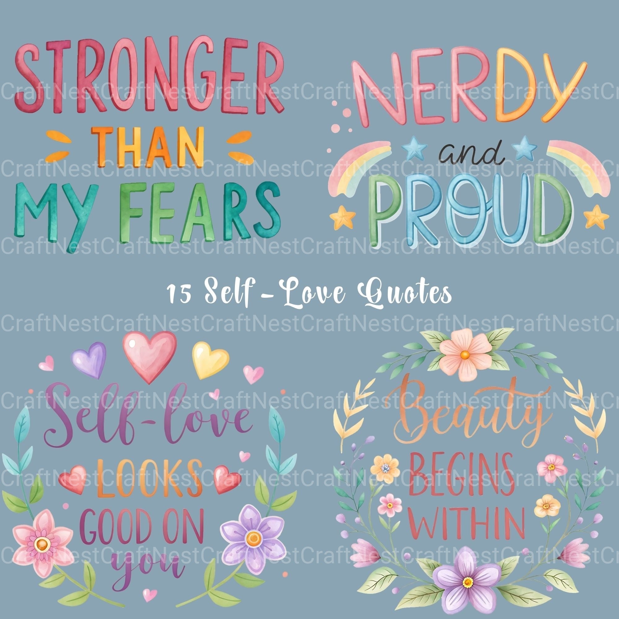 Self Love Quotes Clipart Bundle