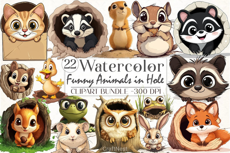Funny Animals Hole Clipart Bundle - CraftNest - Digital Crafting and Art