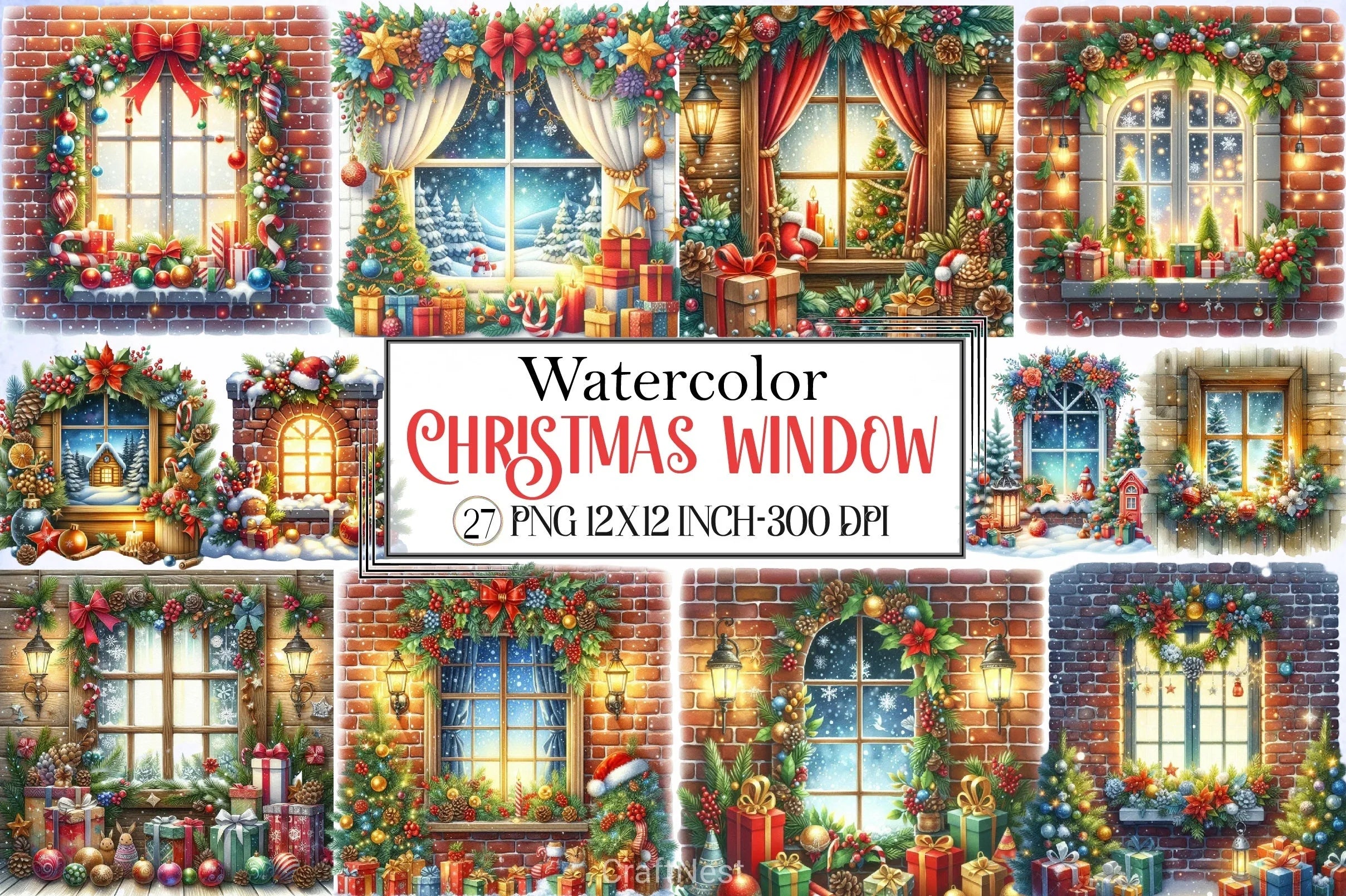 Christmas Window Clipart Bundle - CraftNest - Digital Crafting and Art