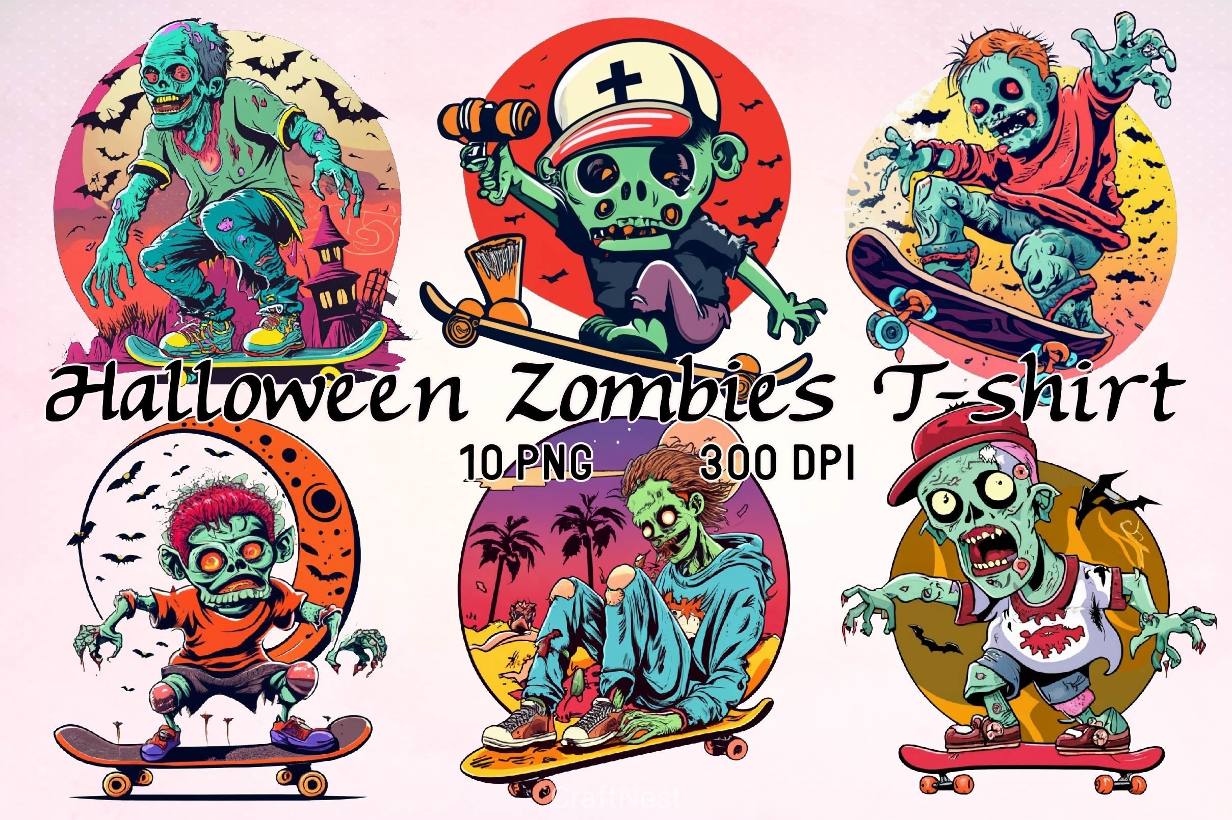 Halloween Zombies T Shirt Design Clipart Bundle