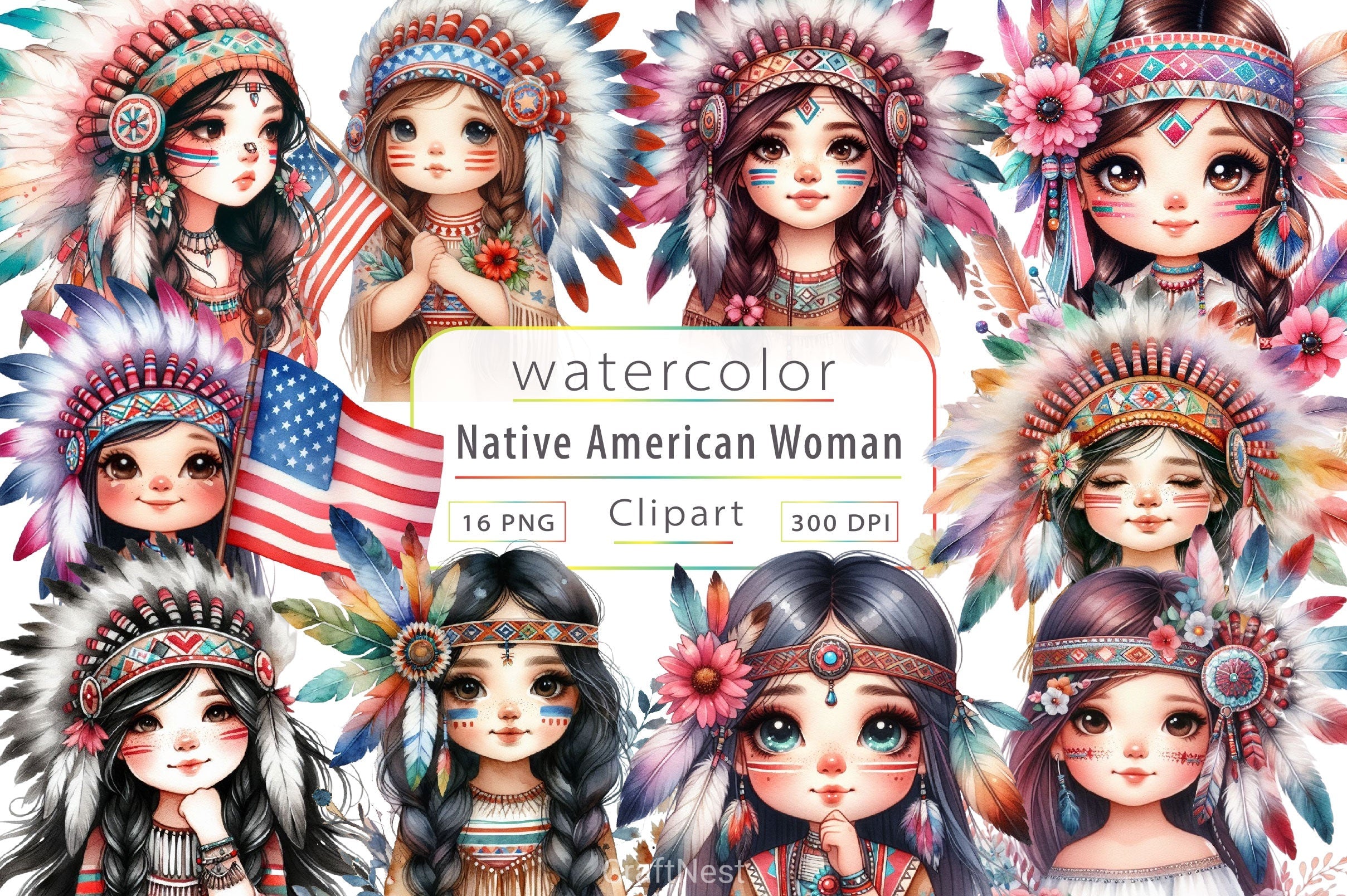 Native American Woman Clipart Bundle