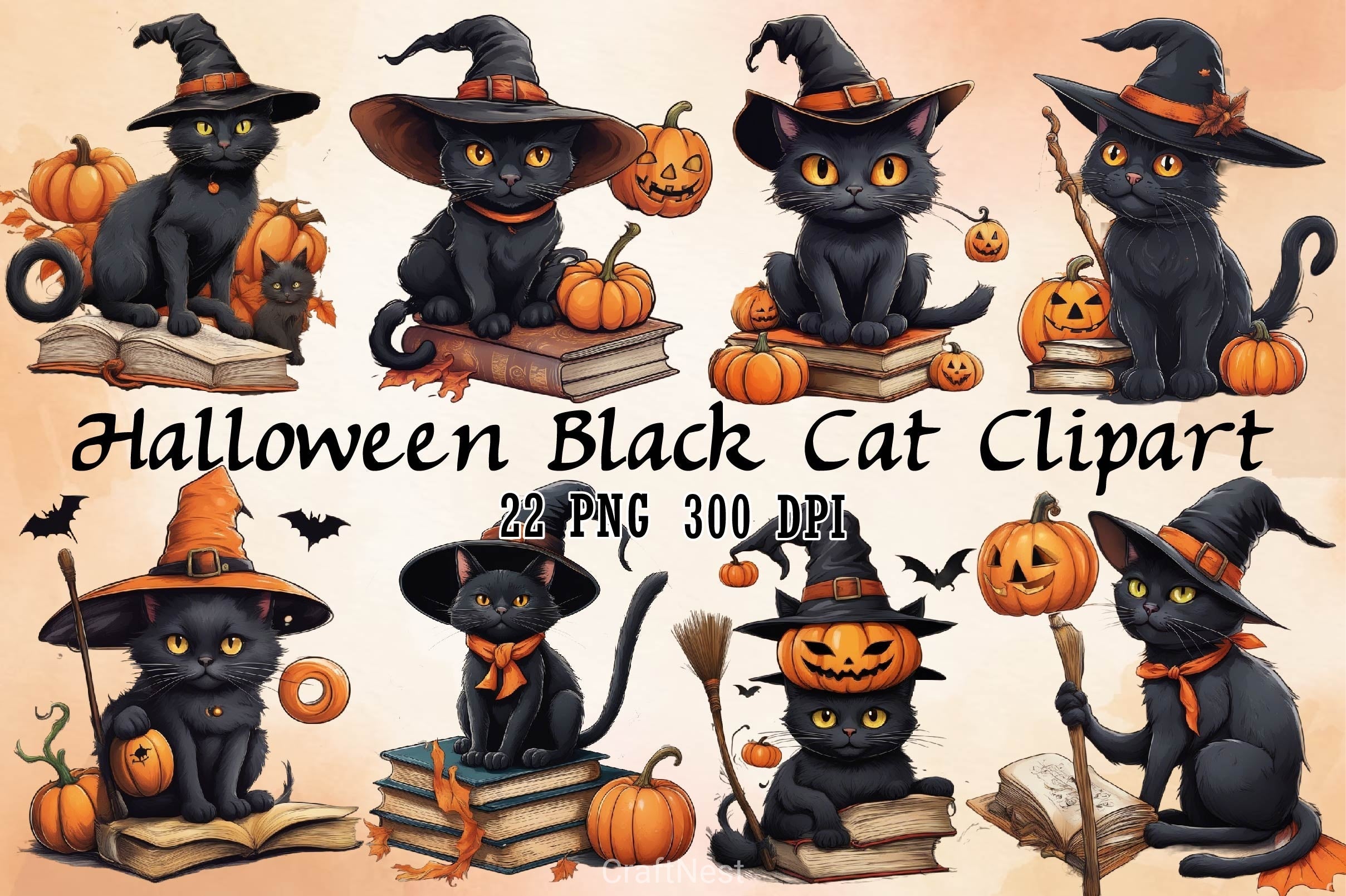 Halloween Black Cat Clipart Bundle 10