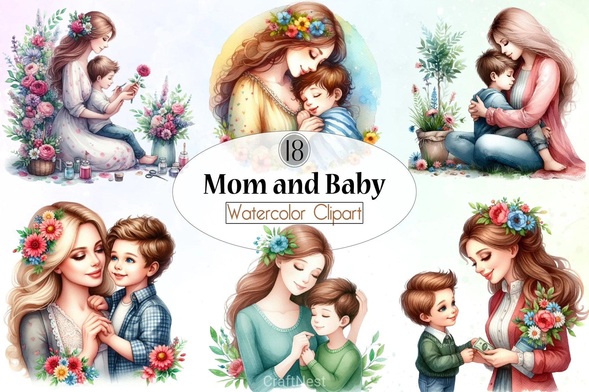 Mom & Baby Clipart Bundle - CraftNest - Digital Crafting and Art