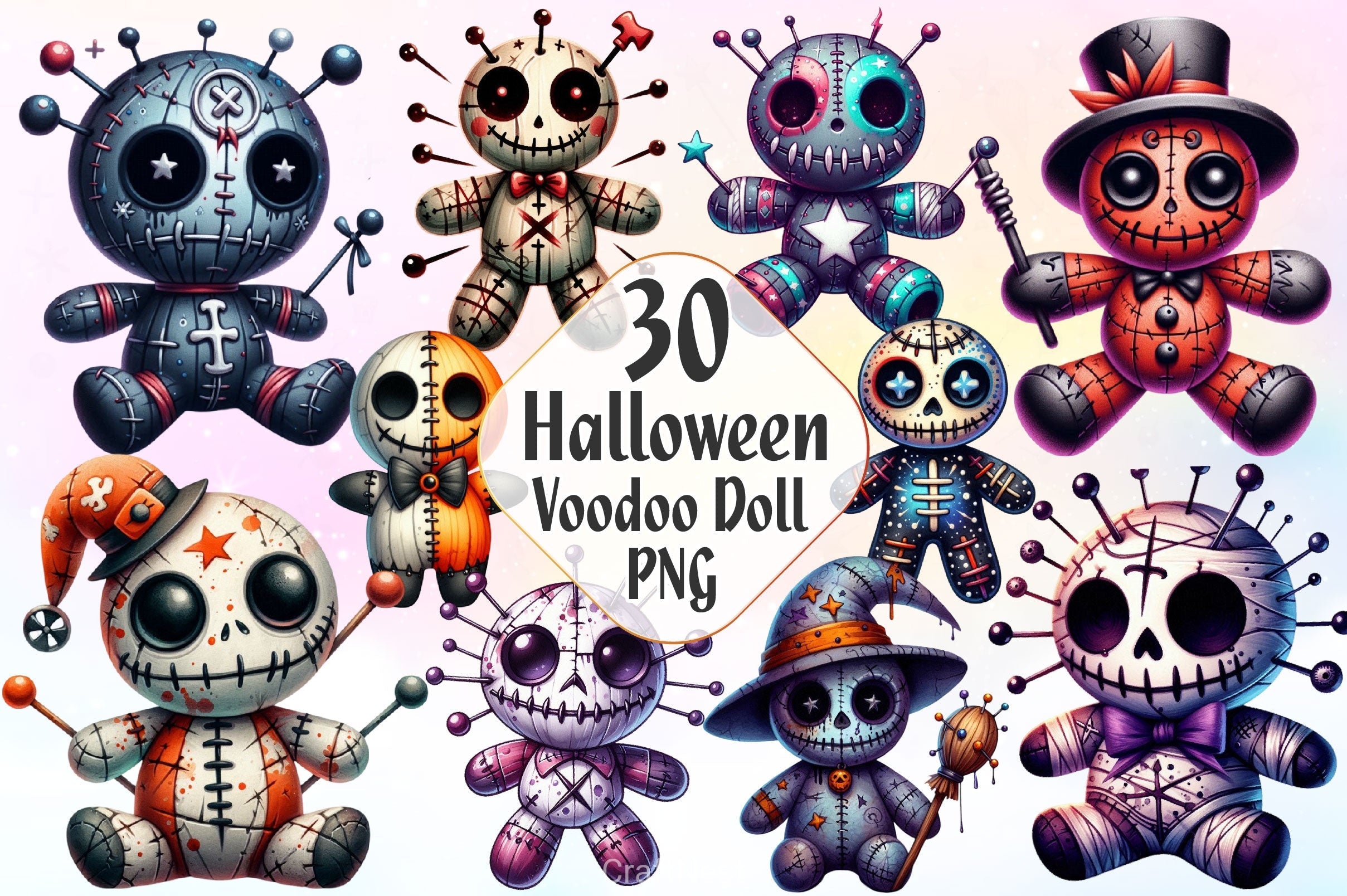 Halloween Gothic Voodoo Doll Clipart Bundle 5
