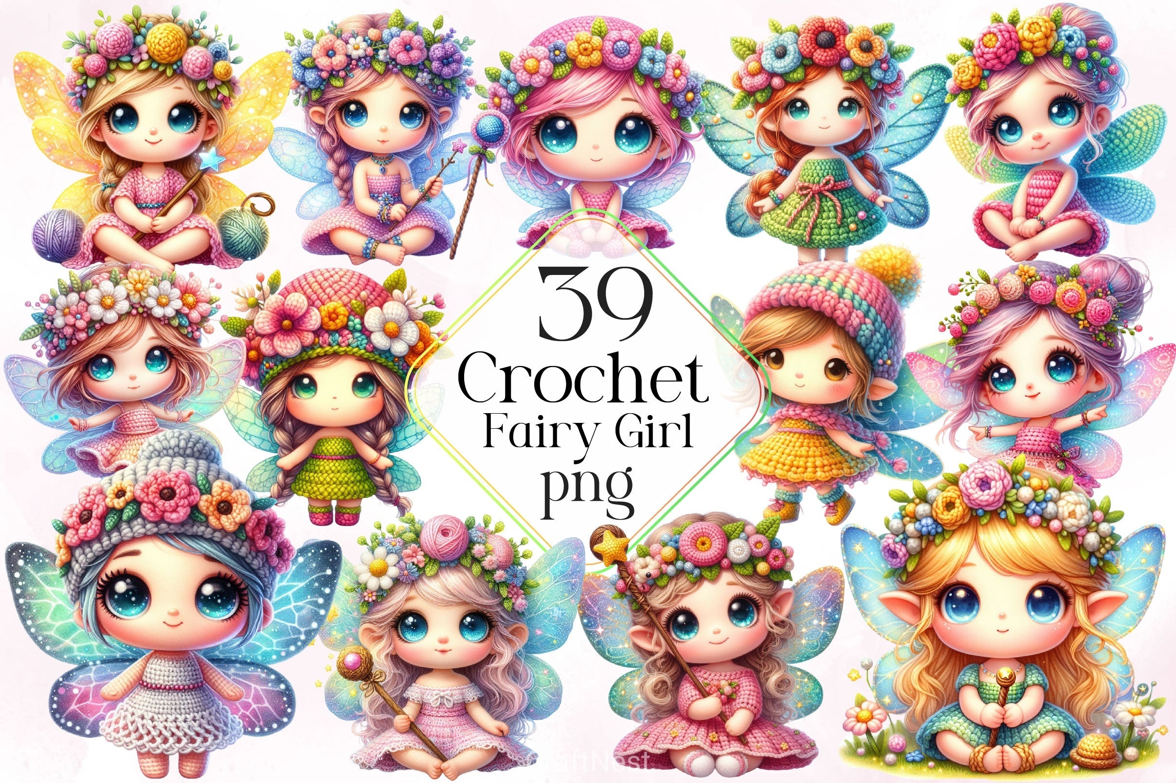 Crochet Fairy Girl Clipart Bundle