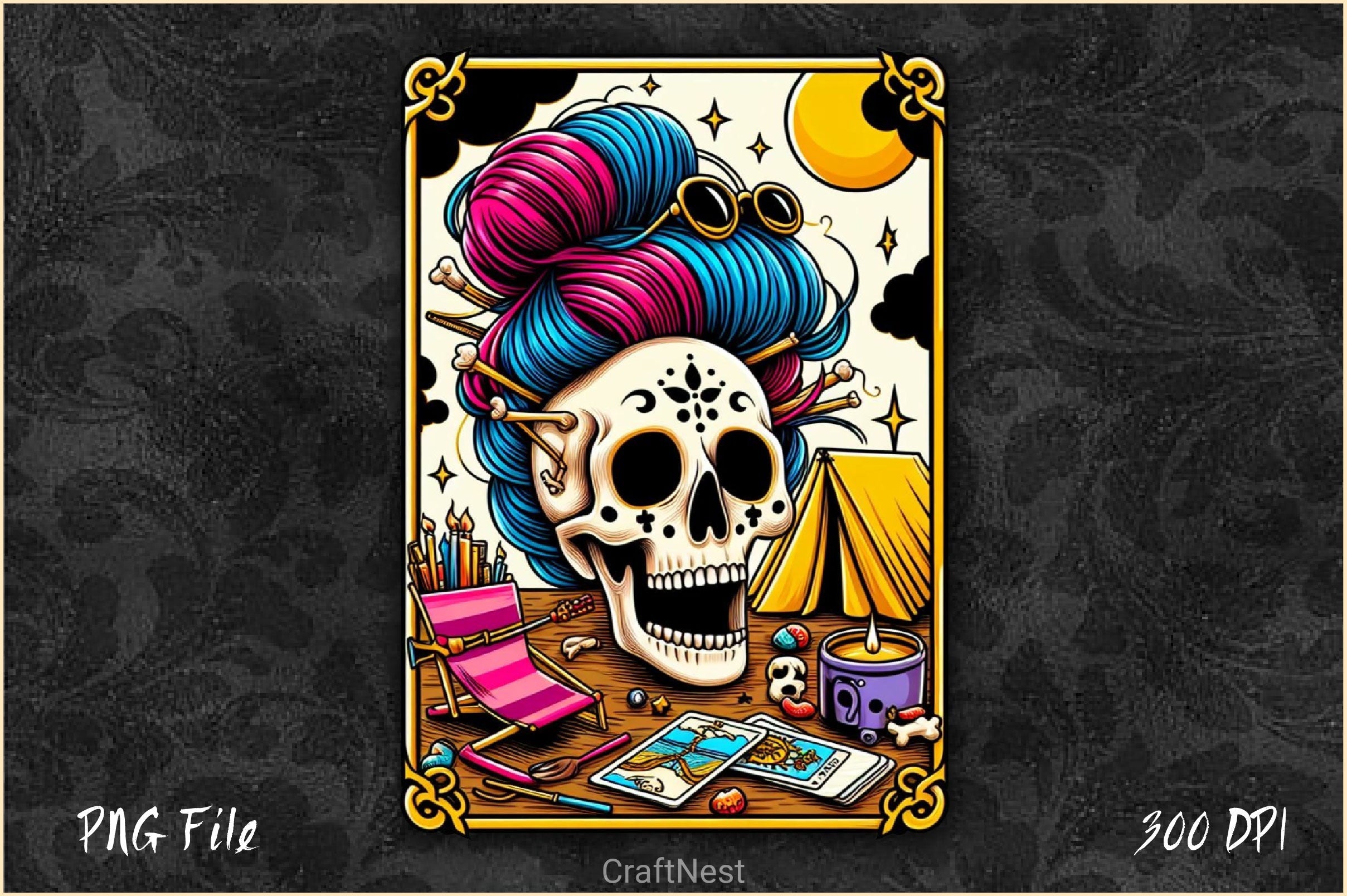 Skeleton Skull Messy Bun Mom Tarot Card Clipart Bundle