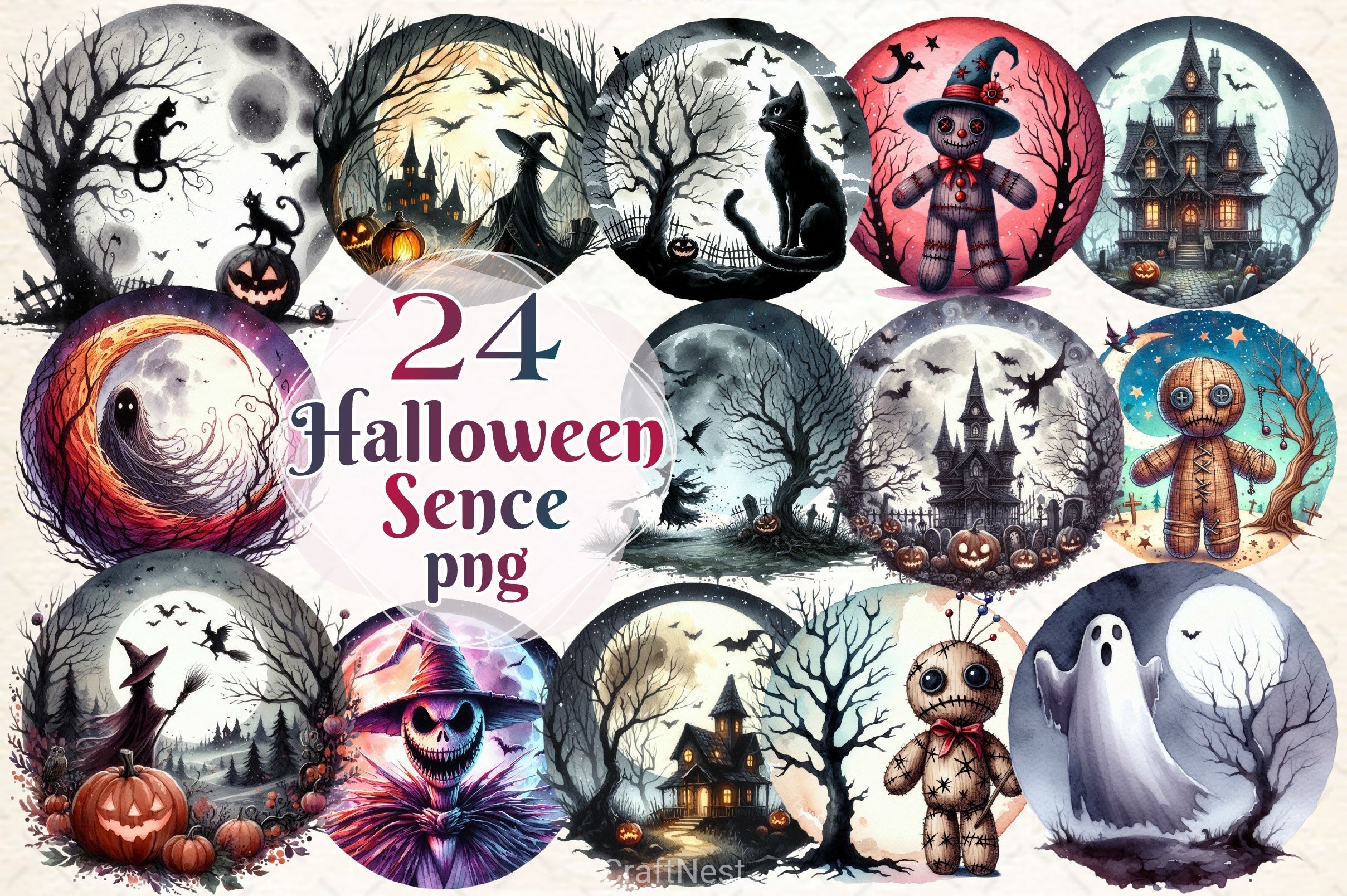 Scary Halloween Scene Clipart Bundle