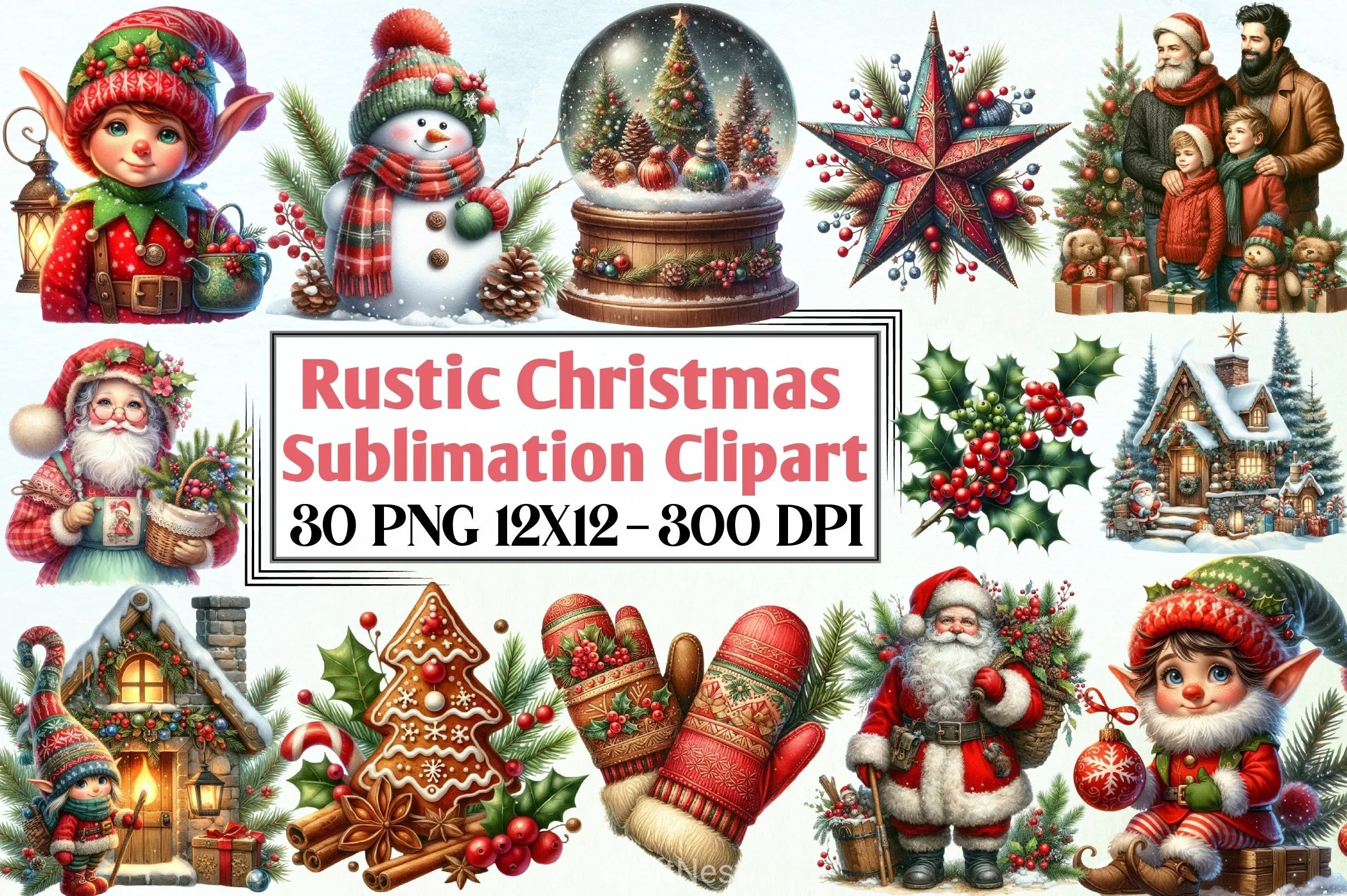 Rustic Christmas Clipart Bundle - CraftNest - Digital Crafting and Art