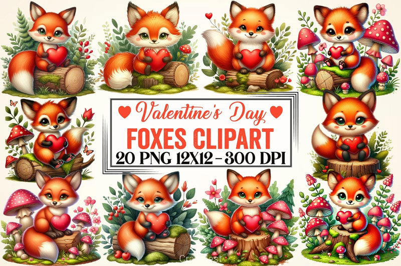 Valentine Foxes Clipart Bundle - CraftNest - Digital Crafting and Art