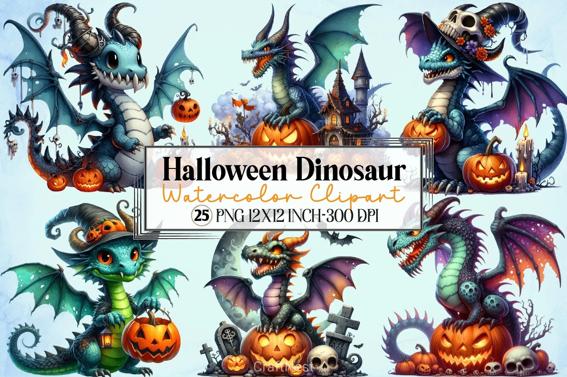 Halloween Dinosaur Clipart Bundle - CraftNest - Digital Crafting and Art