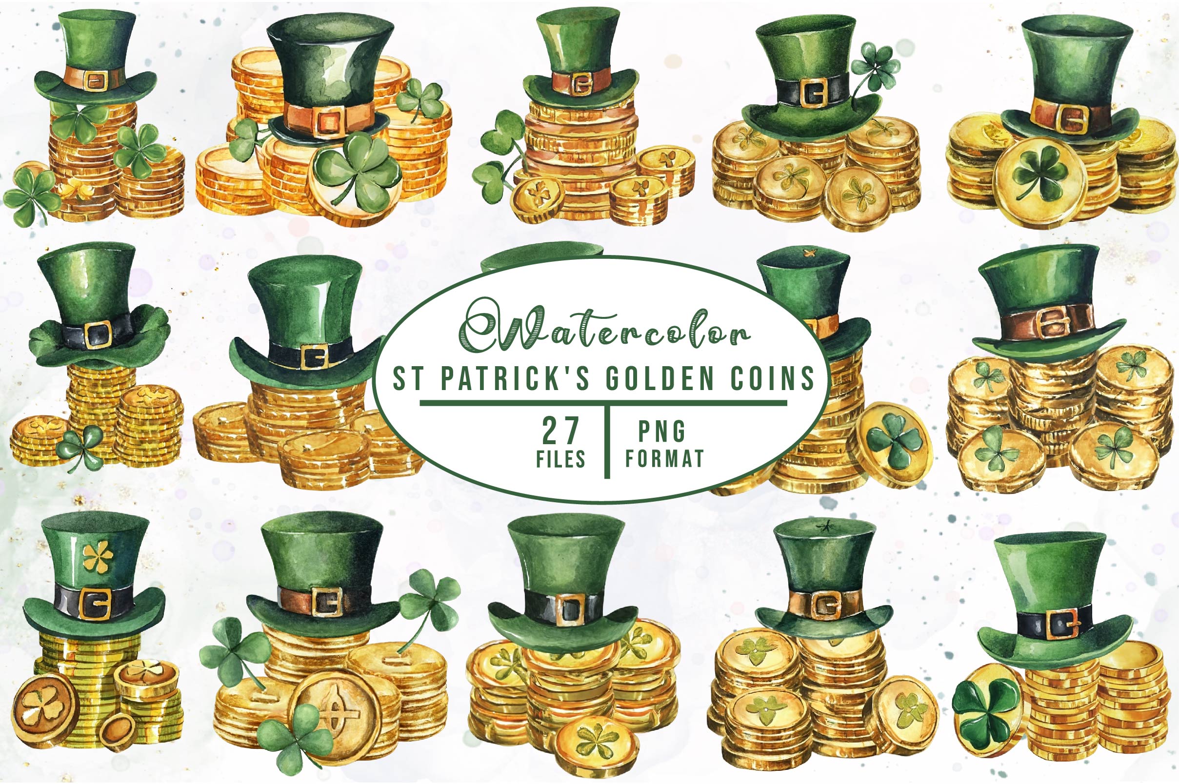 St Patricks Golden Coins Clipart Bundle