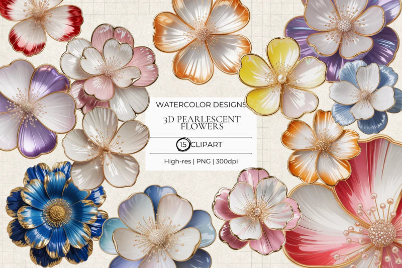 3D Pearlescent Flowers Clipart - CraftNest - Digital Crafting and Art