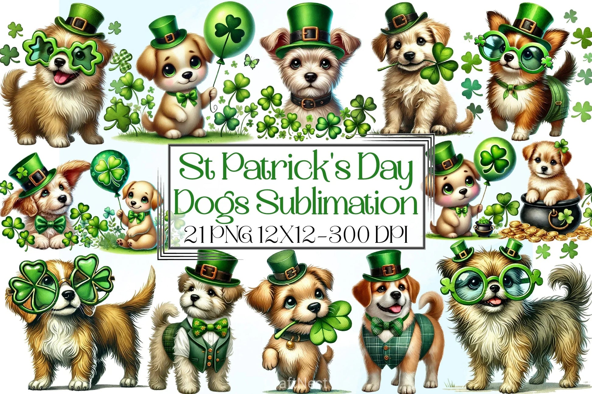 St Patrick's Day Dogs Clipart Bundle - CraftNest - Digital Crafting and Art