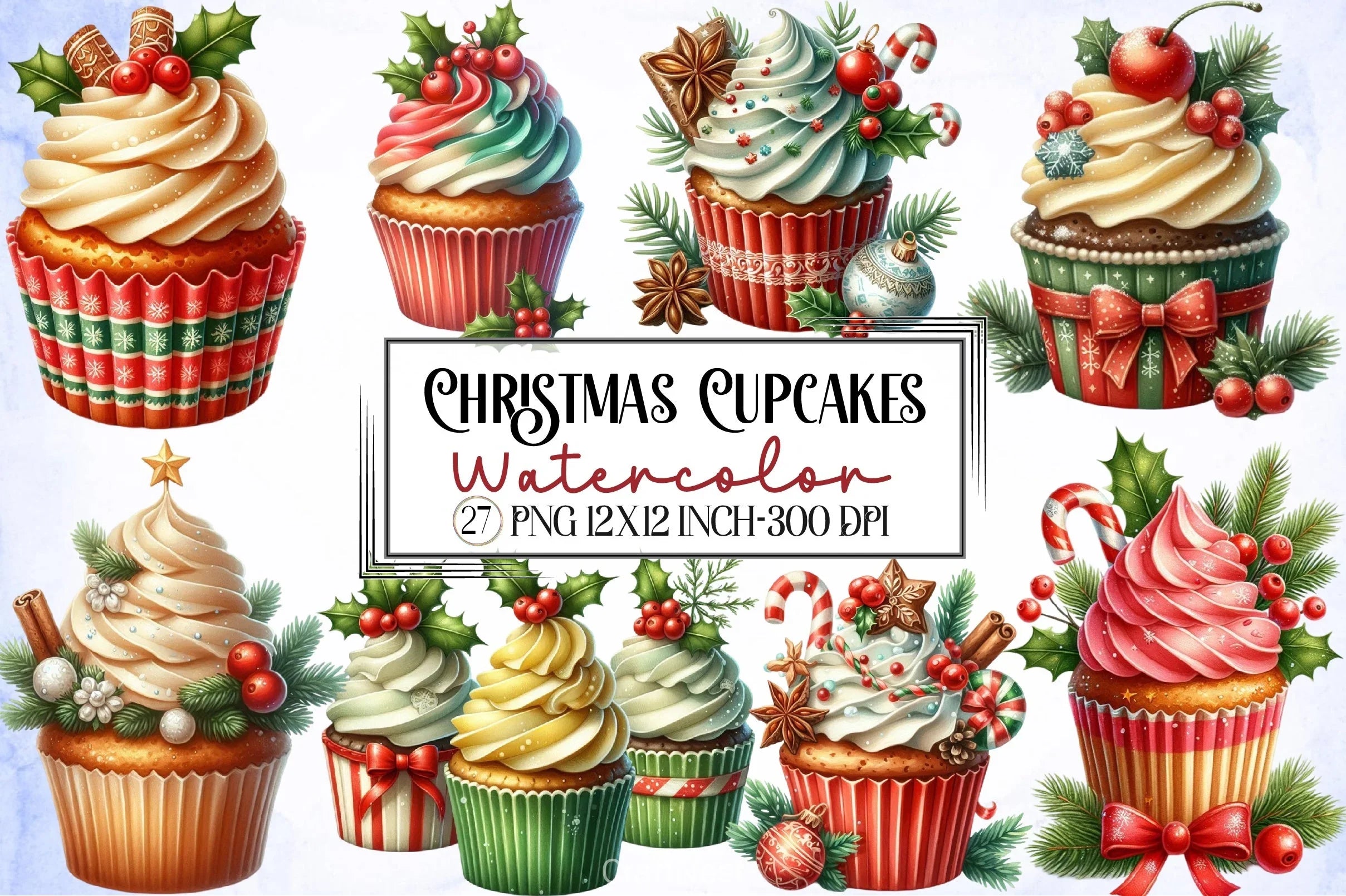 Christmas Cupcakes Clipart Bundle 1 - CraftNest - Digital Crafting and Art