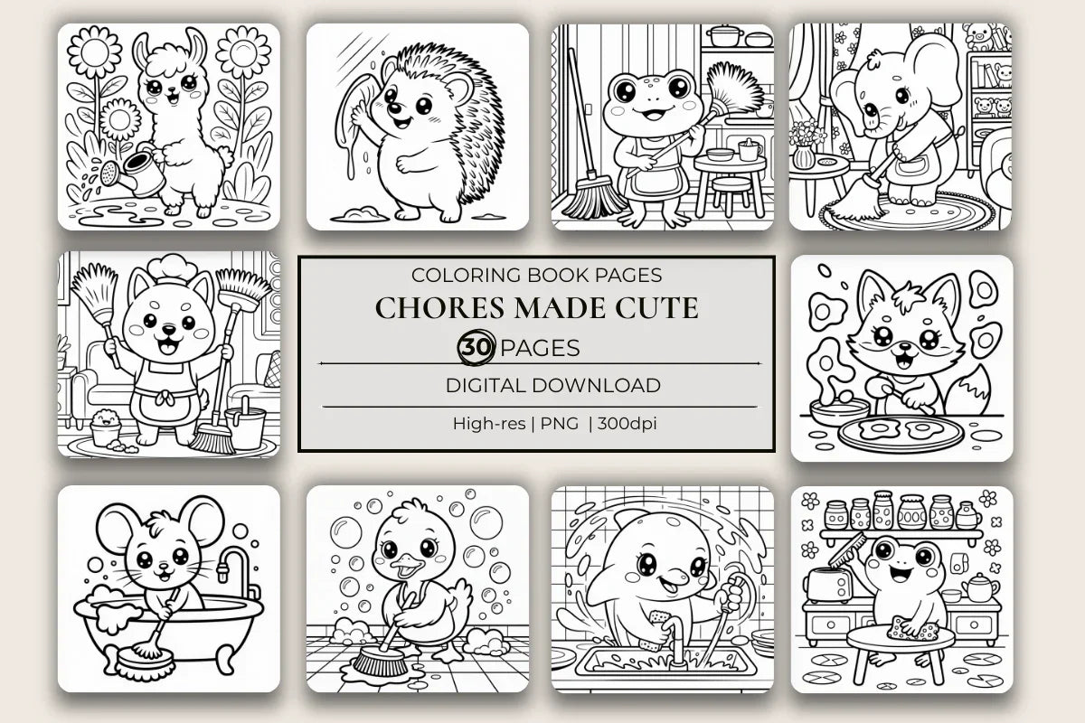 Chores Made Cute Coloring Book - CraftNest - Digital Crafting and Art