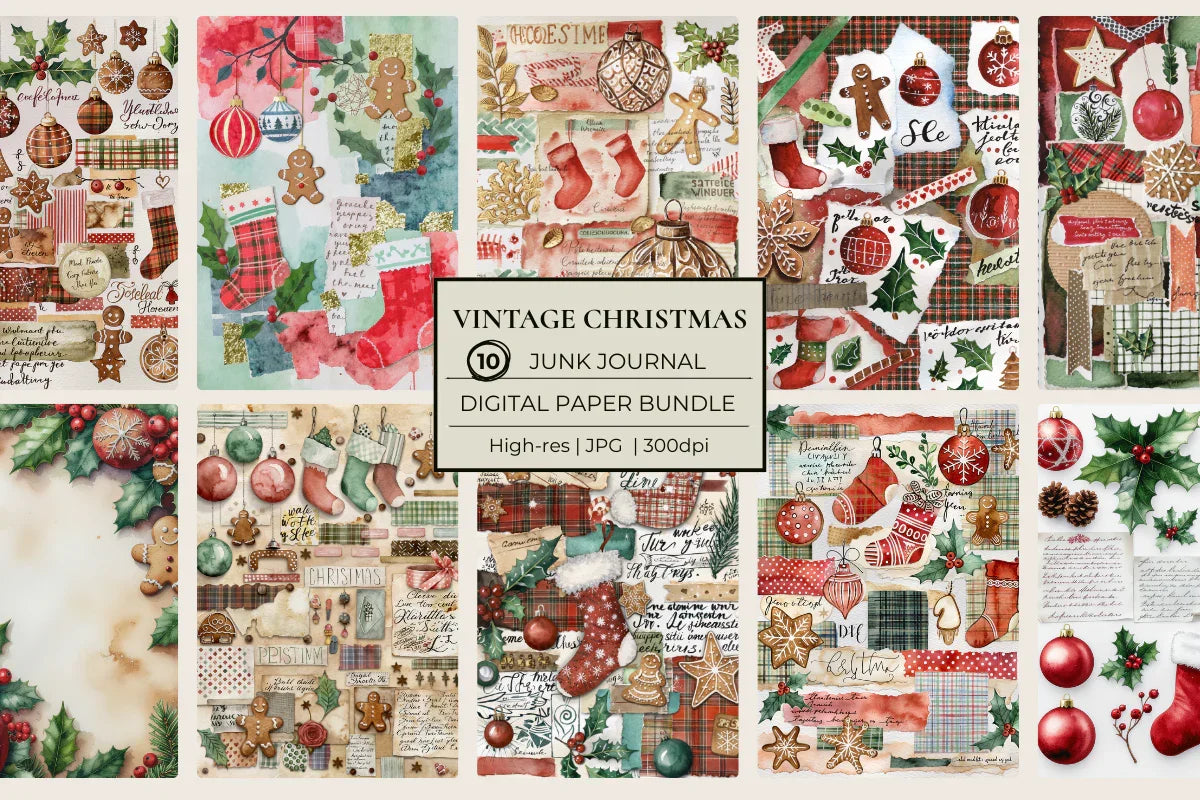 Vintage Christmas Junk Journal Papers - CraftNest - Digital Crafting and Art