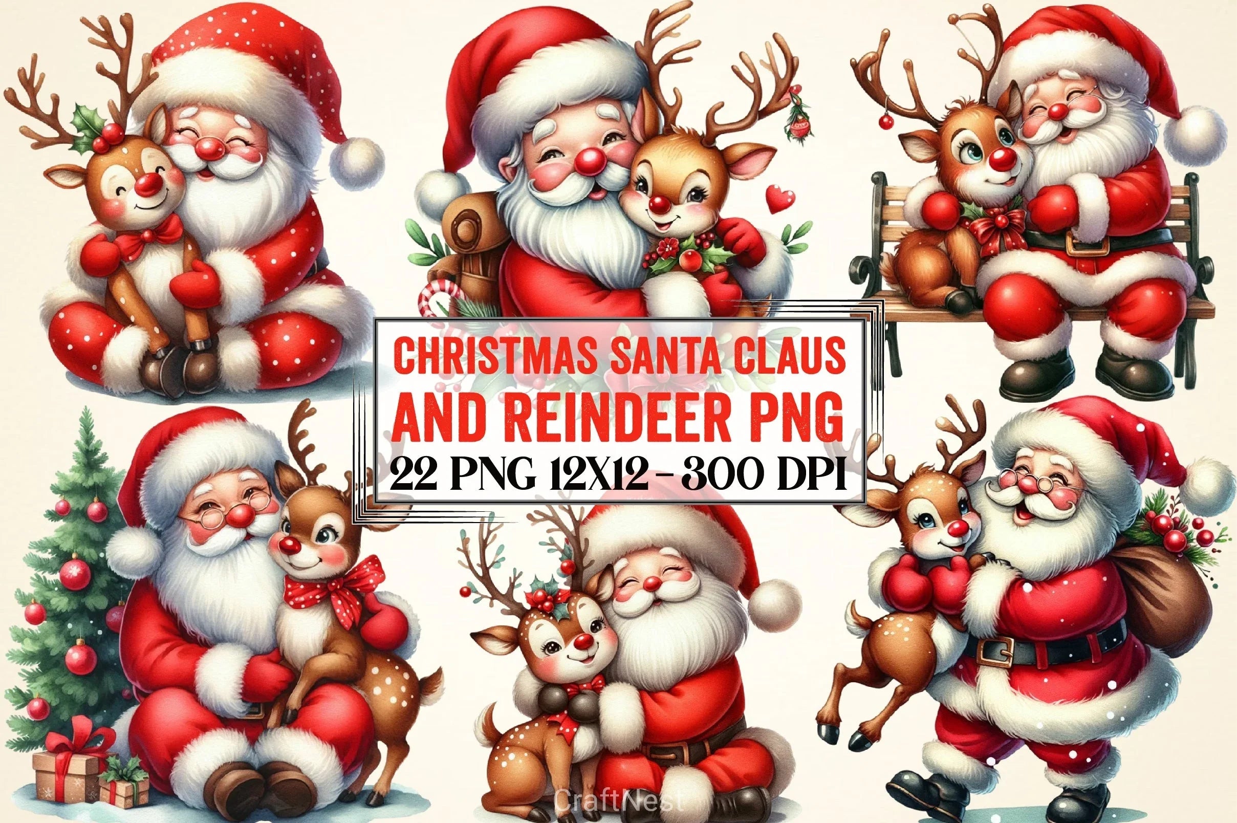 Christmas Santa & Reindeer Clipart Bundle - CraftNest - Digital Crafting and Art