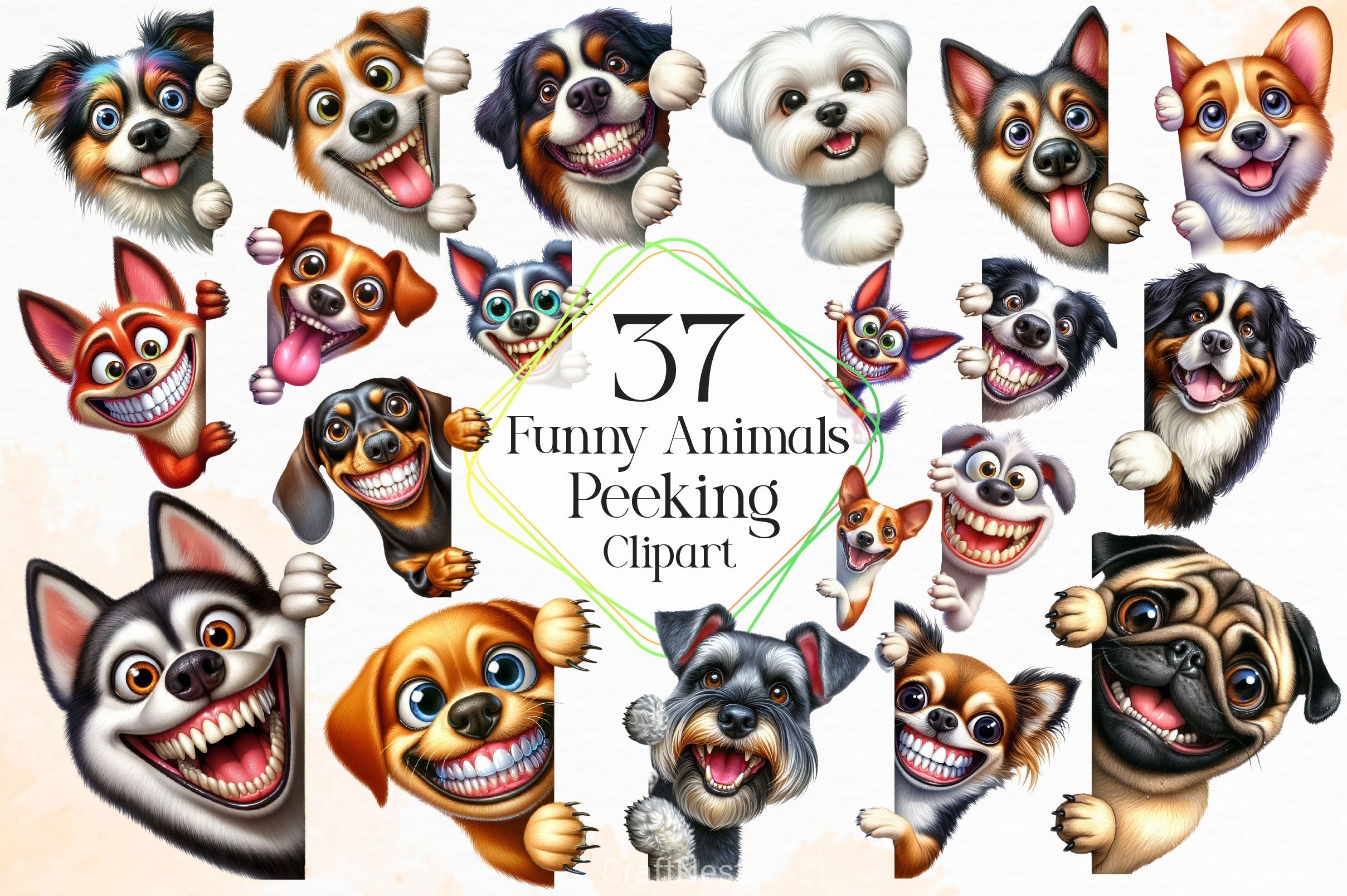 Funny Animals Peeking Around Corner Clipart Bundle 5
