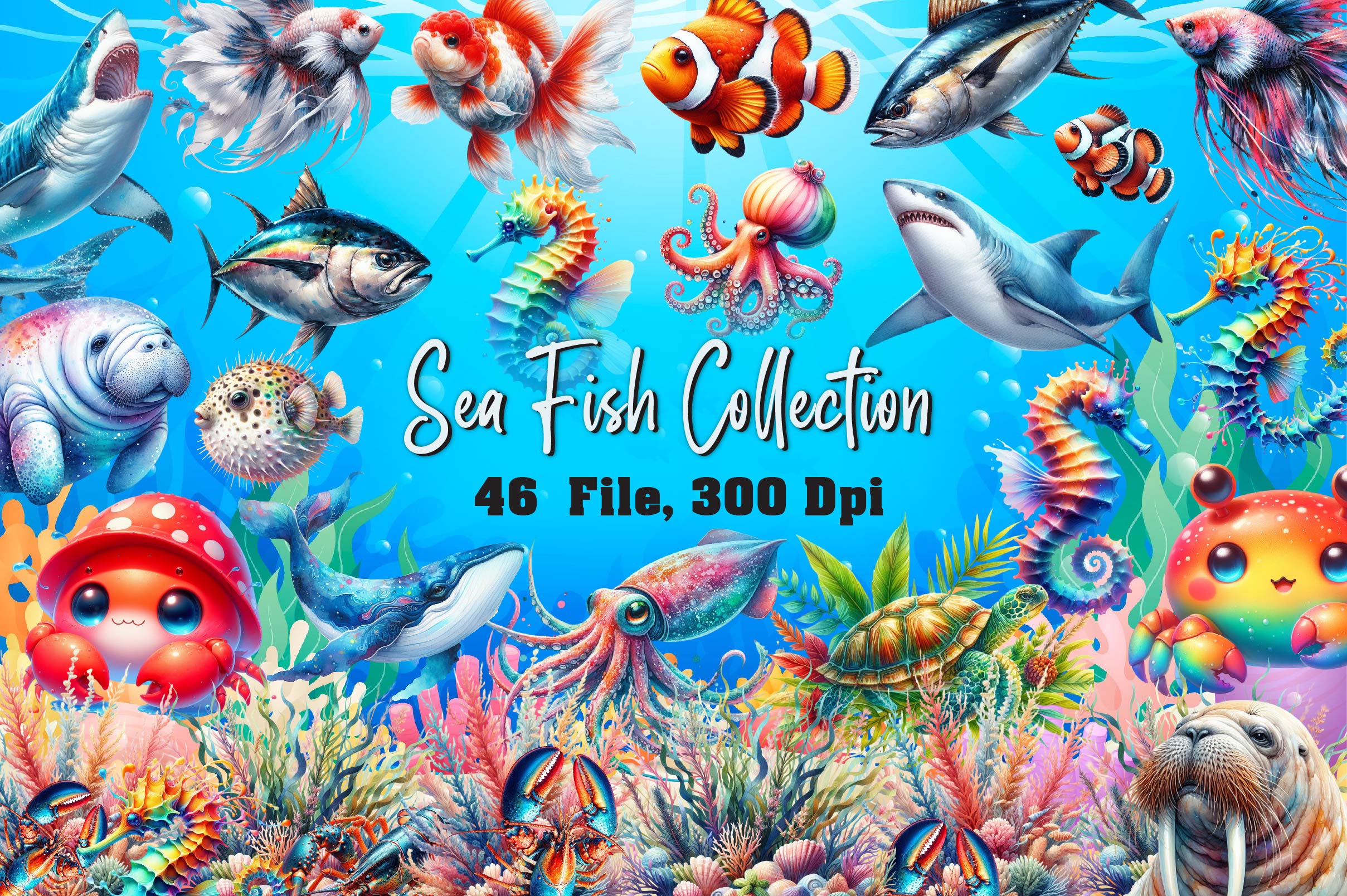 Sea Fish Collection Clipart Bundle