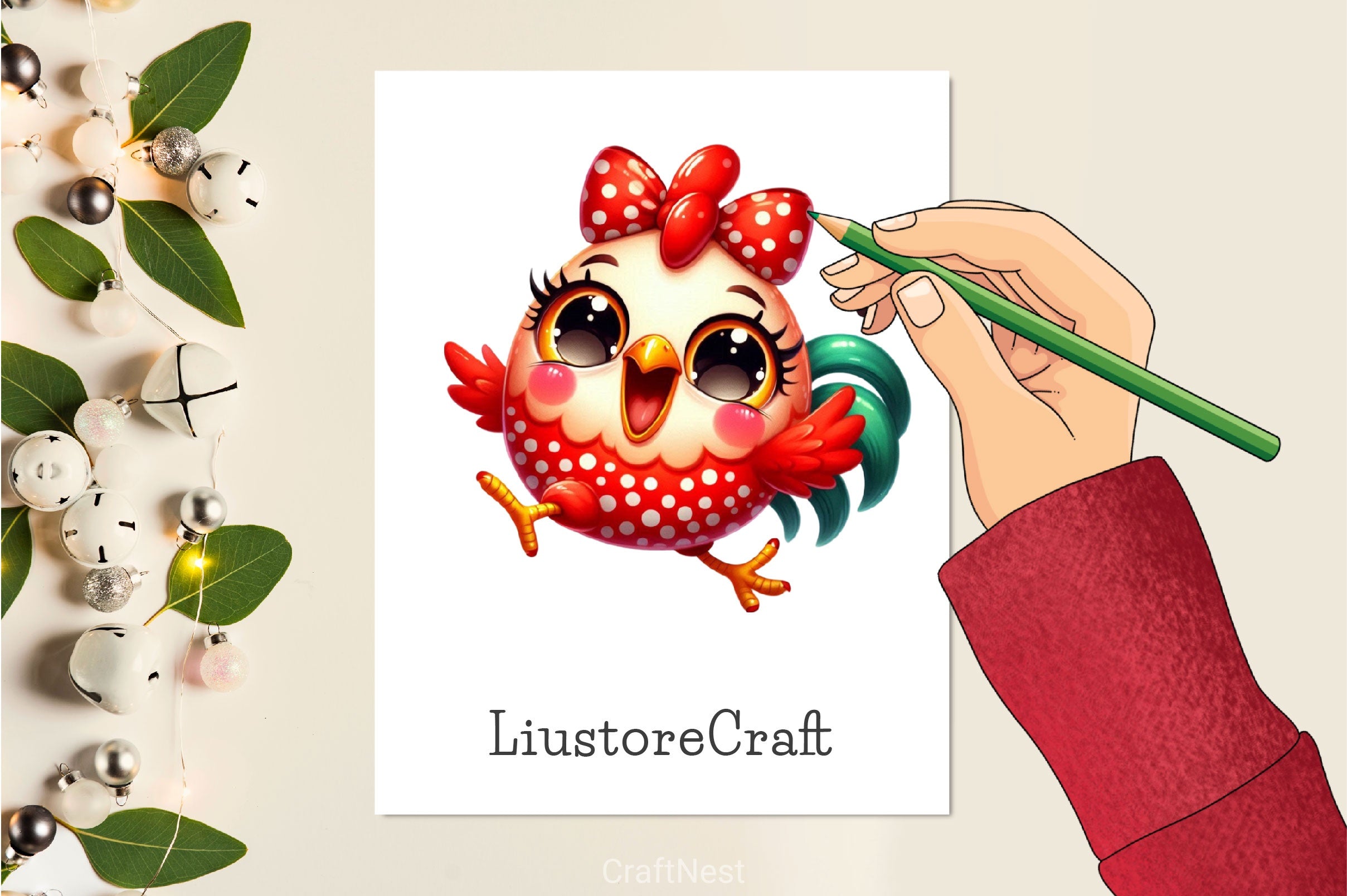 Polka Dot Chickens Bow Clipart Bundle 2