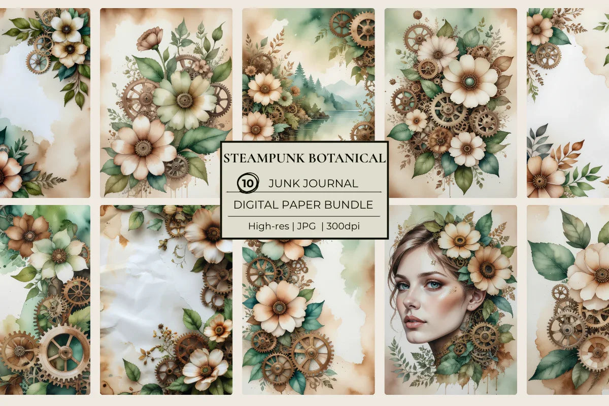 Steampunk Botanical Junk Journal Papers - CraftNest - Digital Crafting and Art