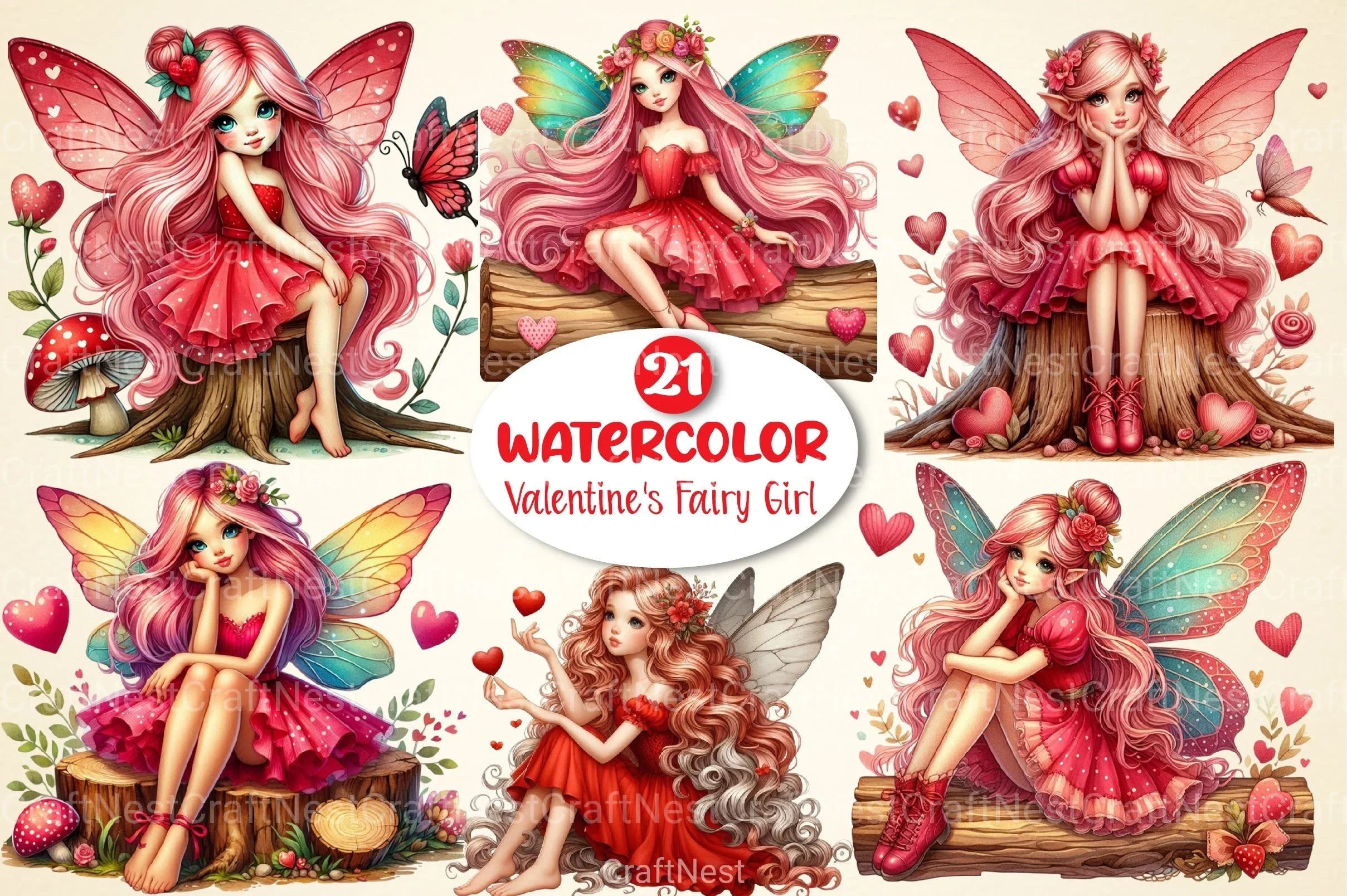 Valentine's Fairy Girl Clipart Bundle - CraftNest - Digital Crafting and Art