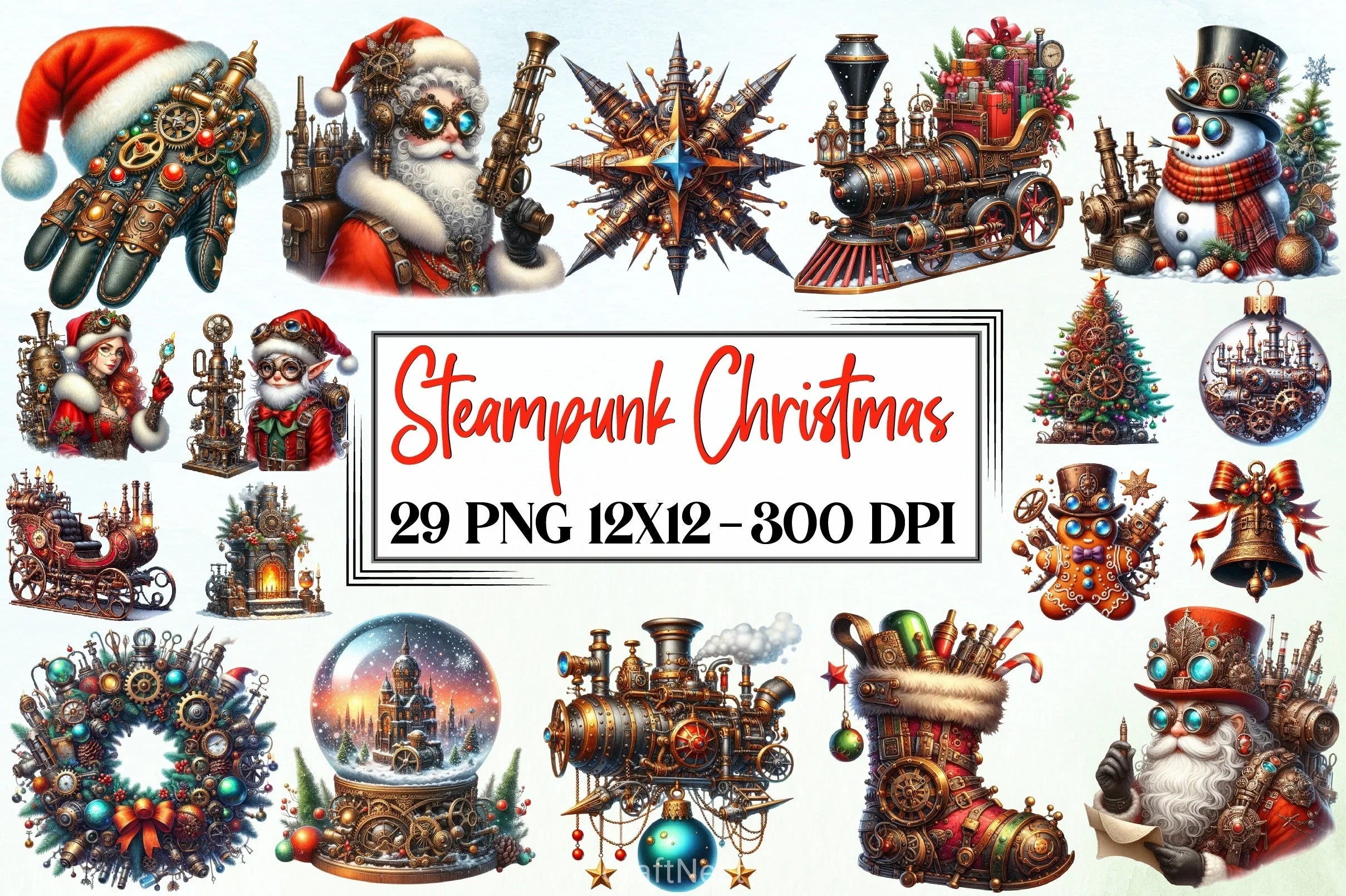 Steampunk Christmas Clipart Bundle - CraftNest - Digital Crafting and Art