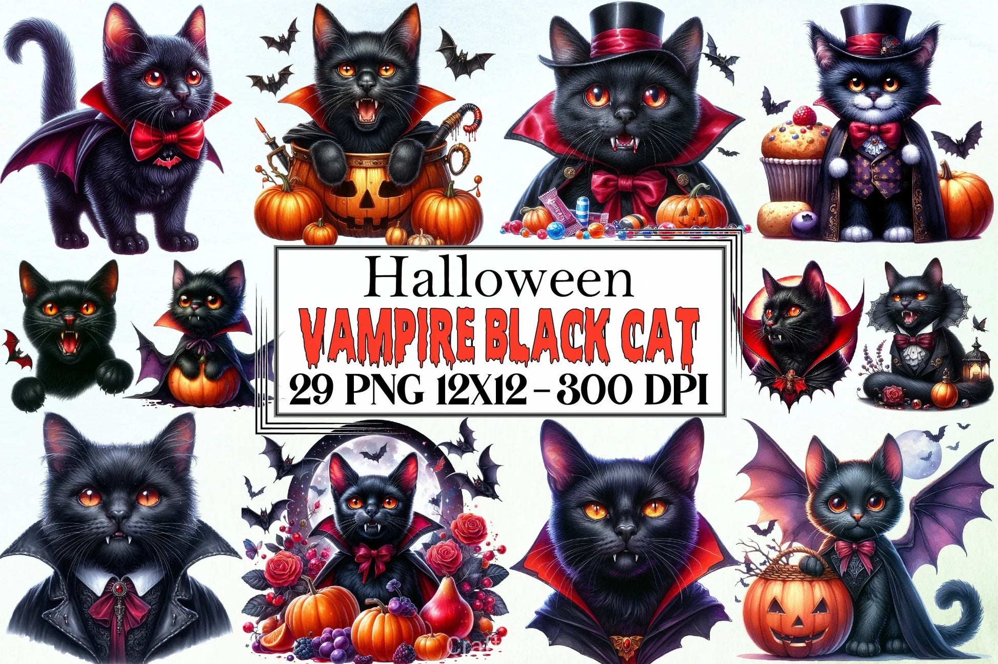 Halloween Vampire Cat Clipart Bundle - CraftNest - Digital Crafting and Art