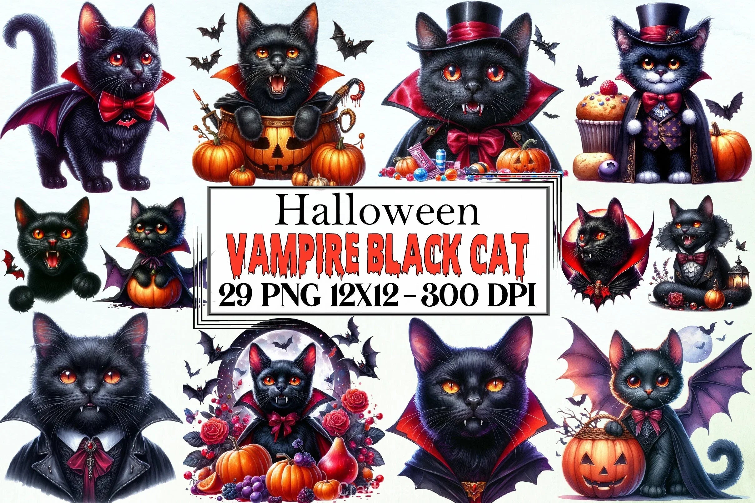 Halloween Vampire Cat Clipart Bundle - CraftNest - Digital Crafting and Art