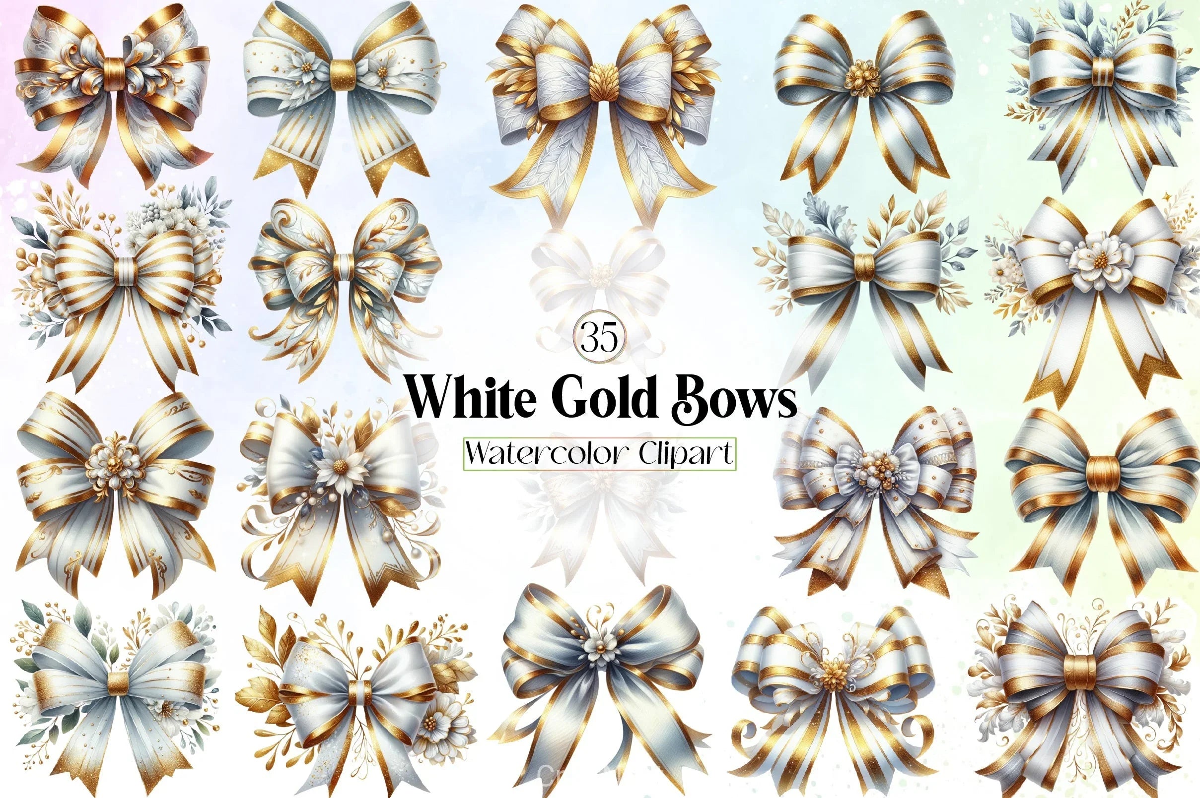 White Gold Bows Clipart Bundle - CraftNest - Digital Crafting and Art