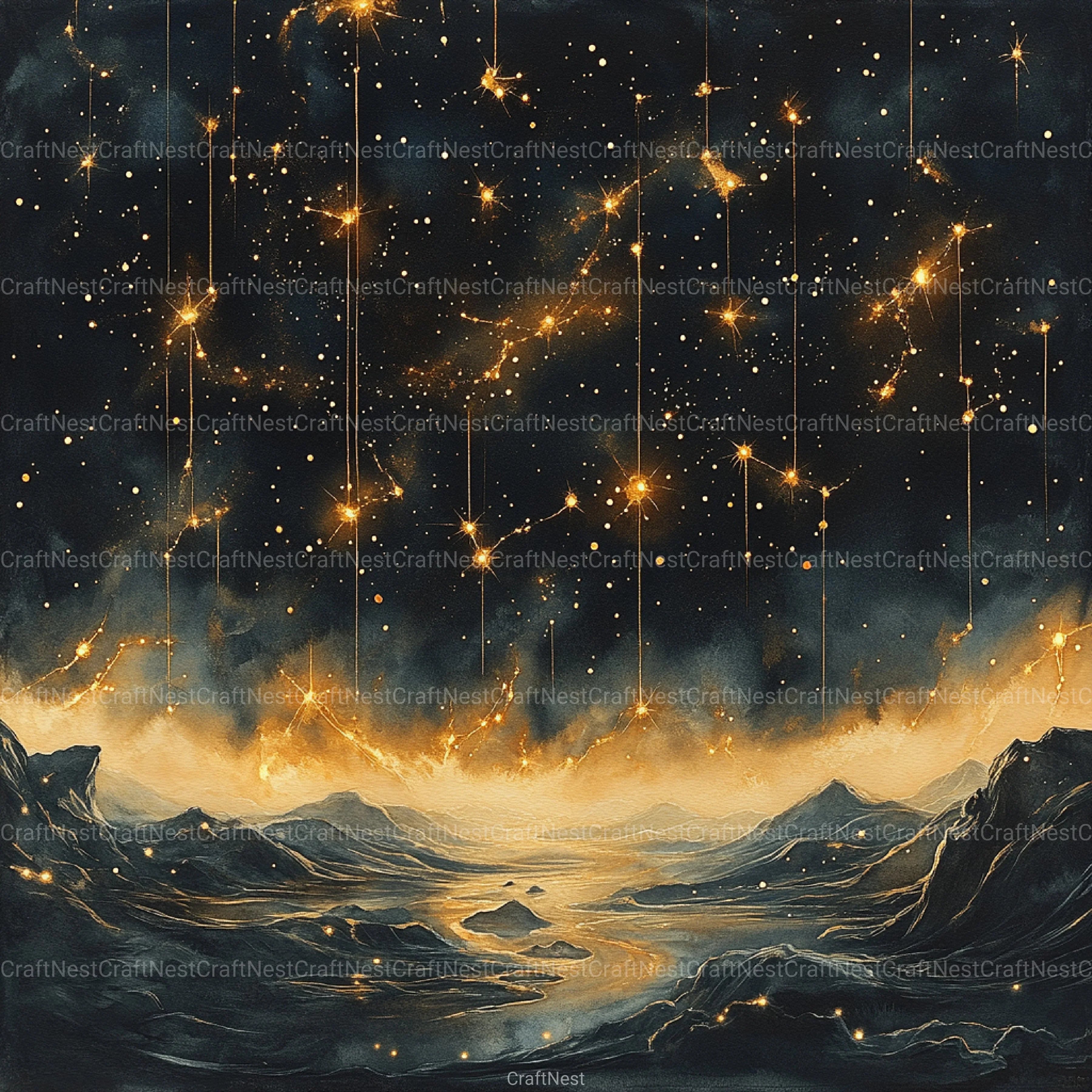 Gold Starry Grunge Digital Paper 4 - CraftNest - Digital Crafting and Art