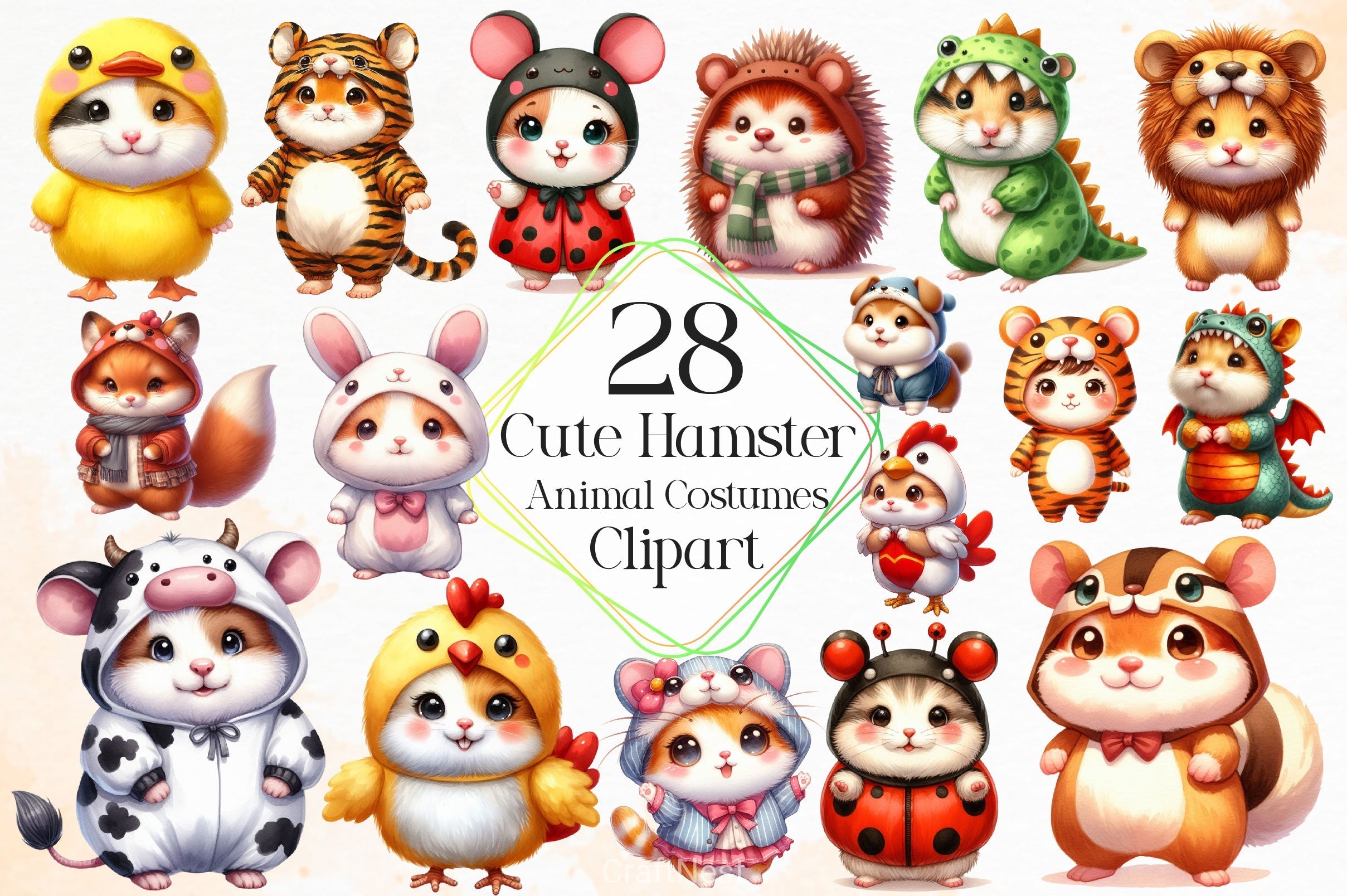 Cute Hamster In Animal Costumes Clipart Bundle