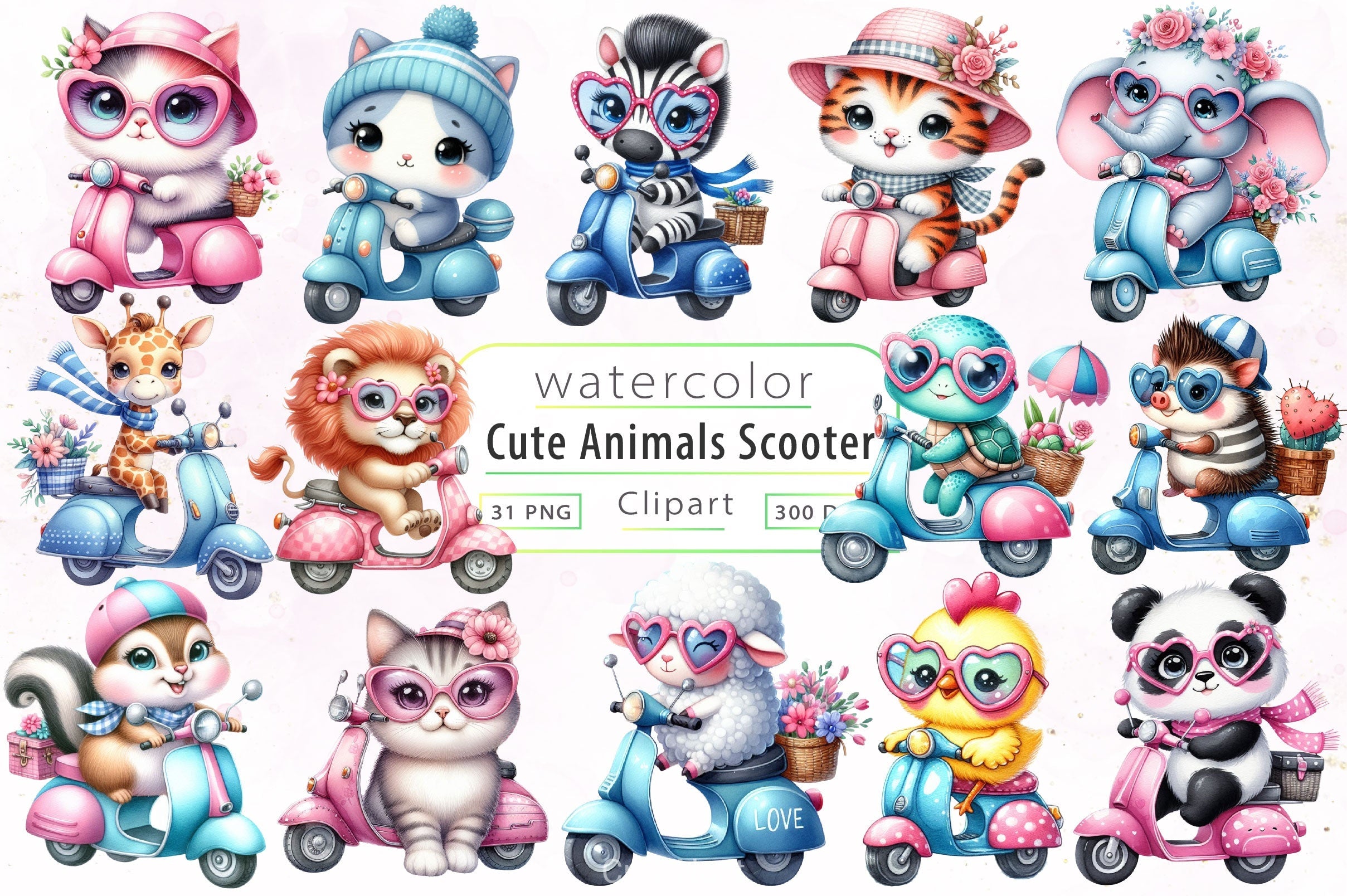 Cute Animals In Scooter Clipart Bundle
