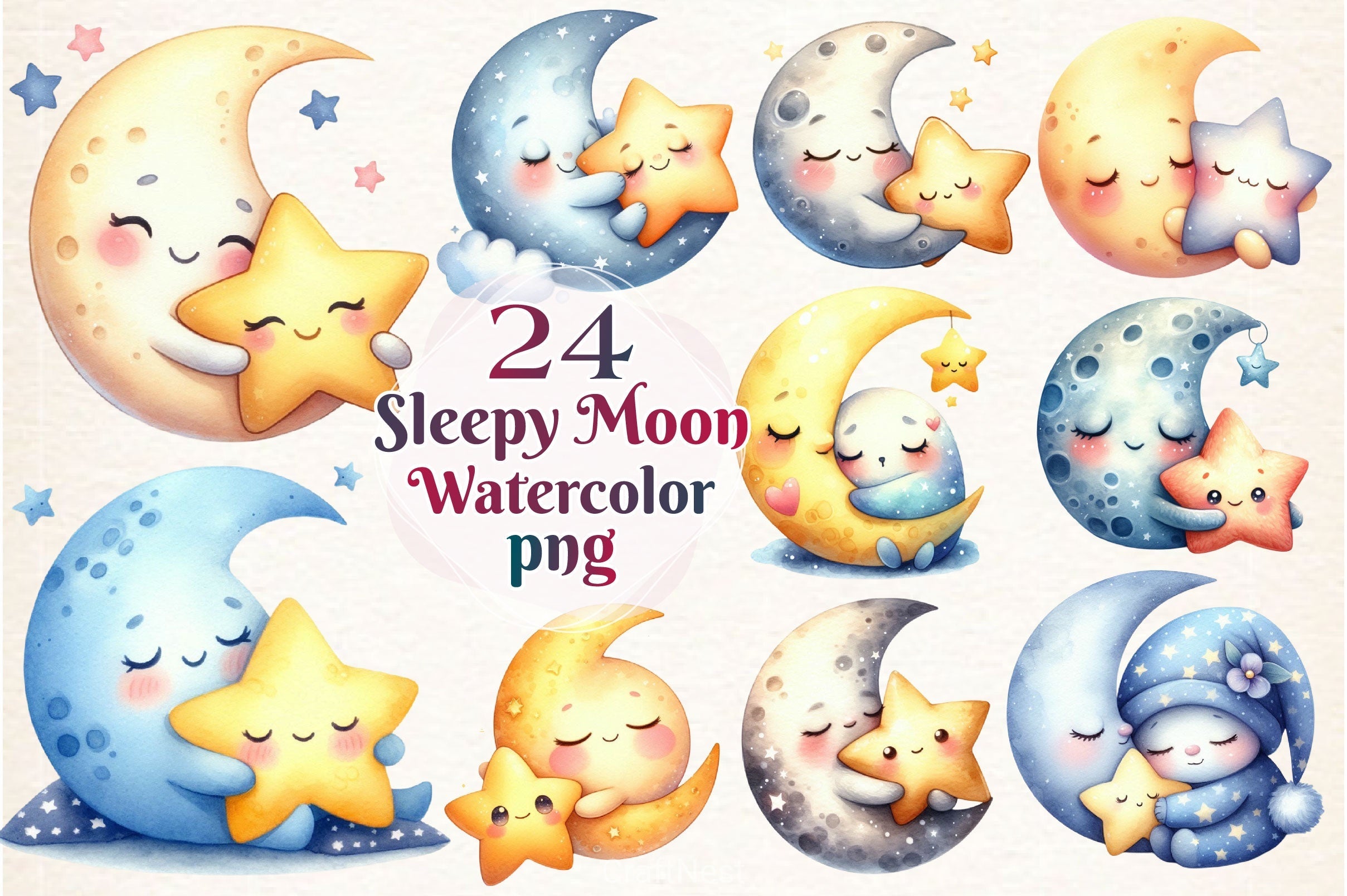 Sleepy Moon Clipart Bundle 3