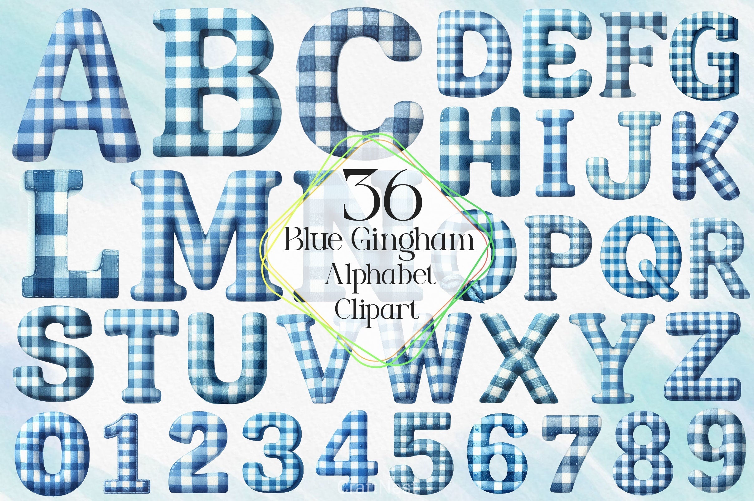 Blue Gingham Alphabet Clipart Bundle