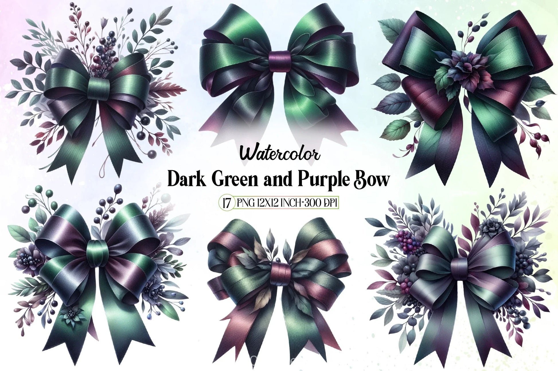 Dark Green & Purple Bow Clipart Bundle - CraftNest - Digital Crafting and Art