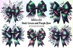 Dark Green & Purple Bow Clipart Bundle - CraftNest - Digital Crafting and Art