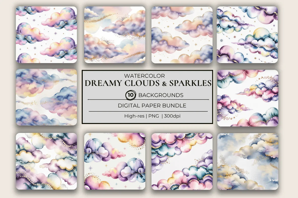 Dreamy Clouds & Sparkles Background Papers - CraftNest - Digital Crafting and Art