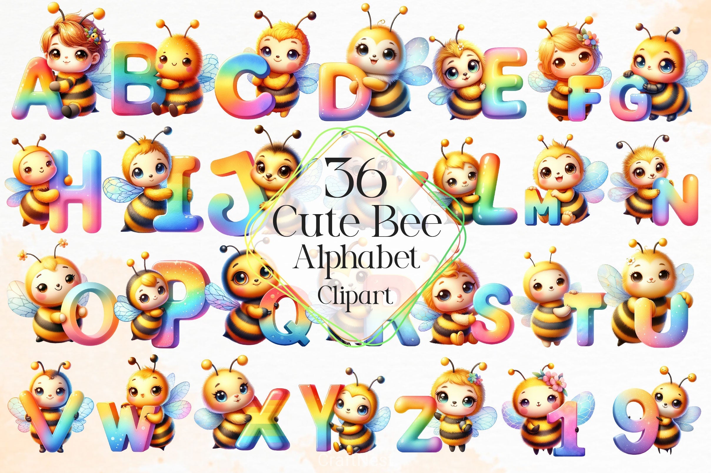 Cute Bee Alphabet Clipart Bundle