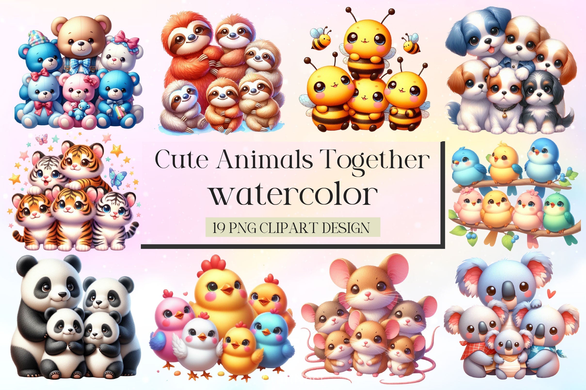 Cute Animals Together Clipart Bundle