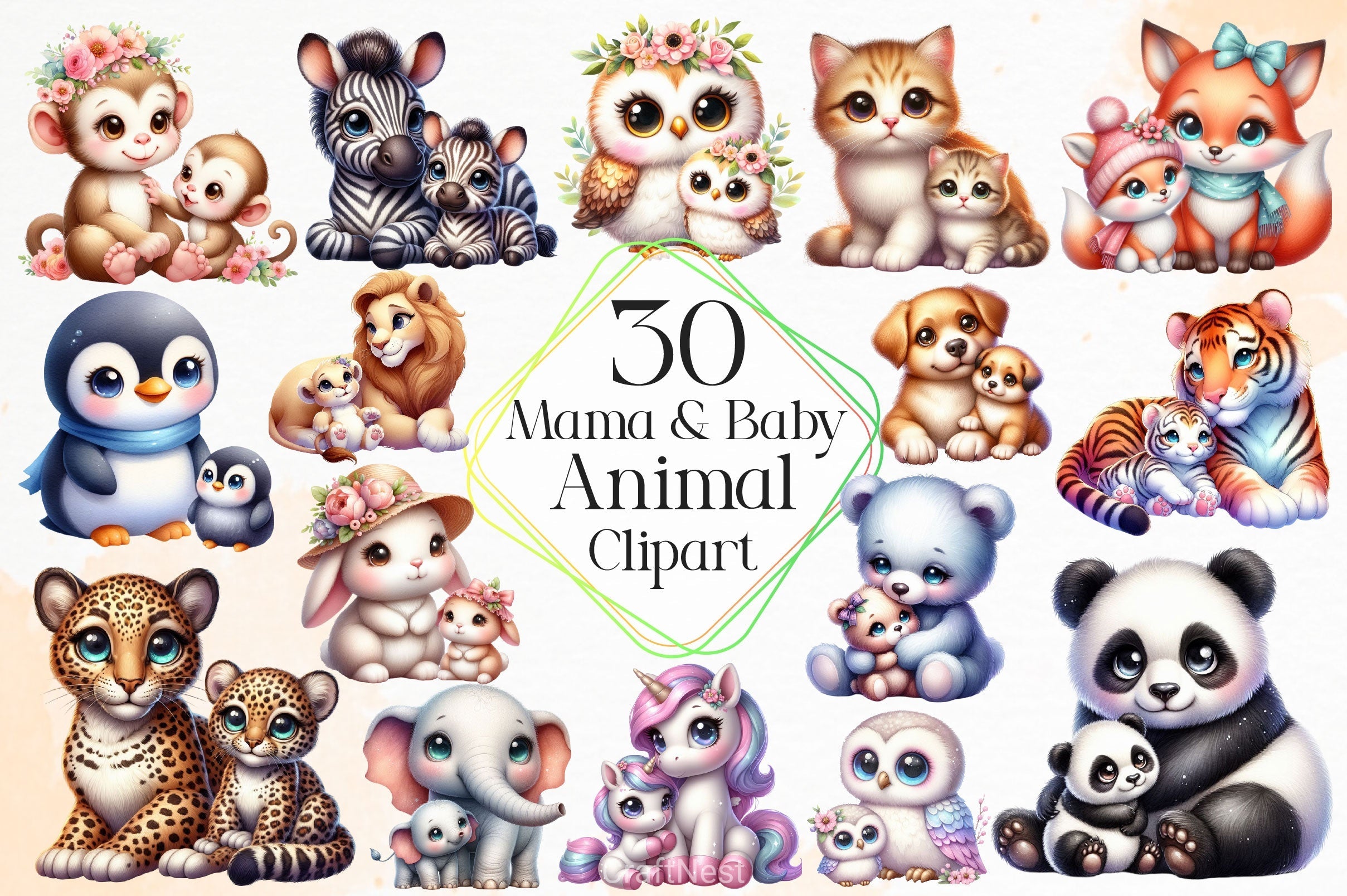 Mama And Baby Animal Clipart Bundle 2