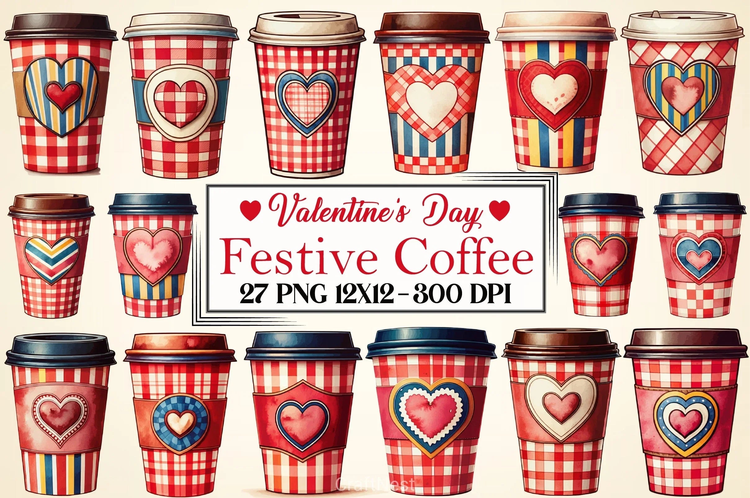 Christmas Plaid Coffee Cup Clipart Bundle - CraftNest - Digital Crafting and Art